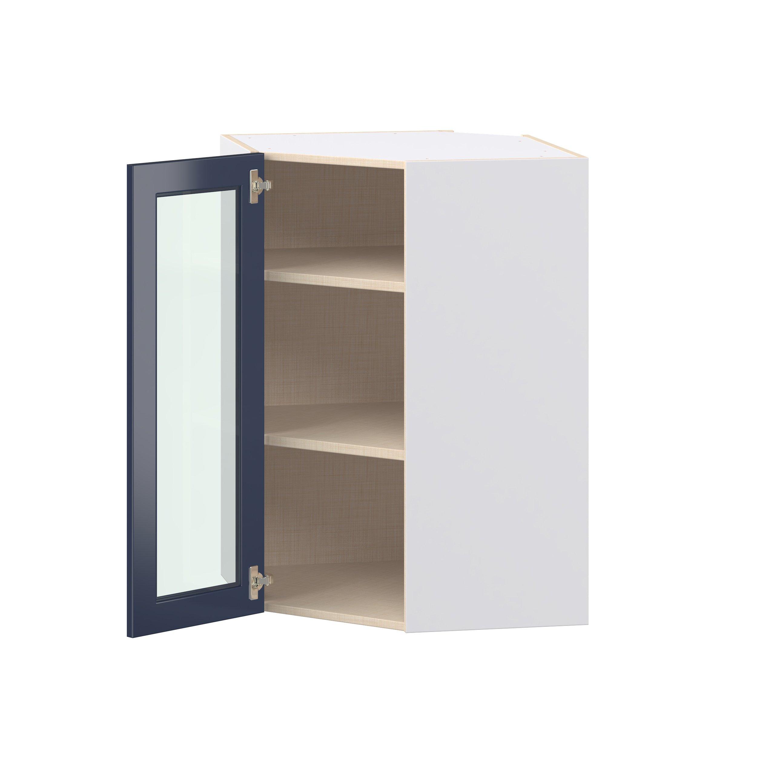 Peachtree 24 in. Painted Midnight Blue Wall Angle Corner Cabinet with Glass Door