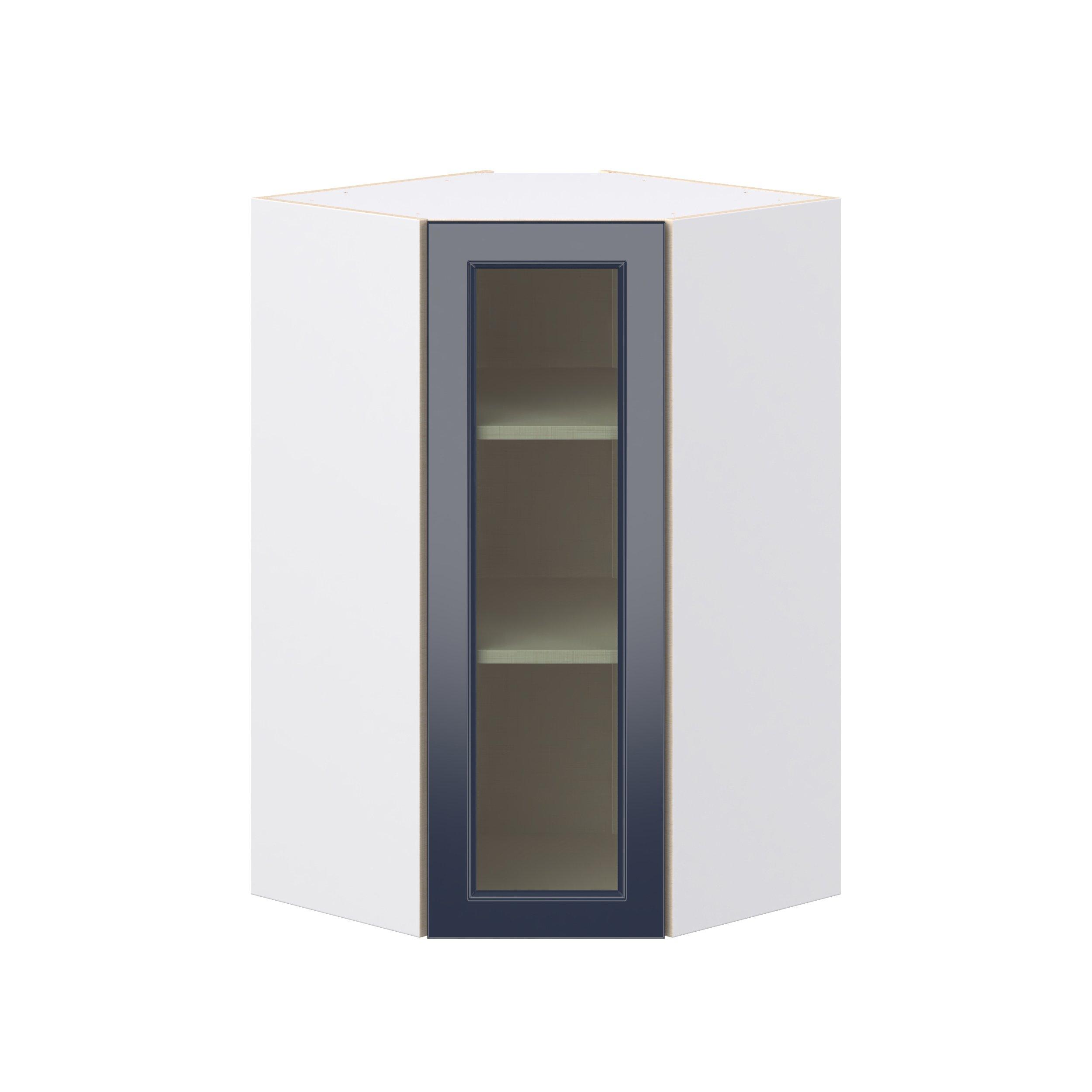 Peachtree 24 in. Painted Midnight Blue Wall Angle Corner Cabinet with Glass Door