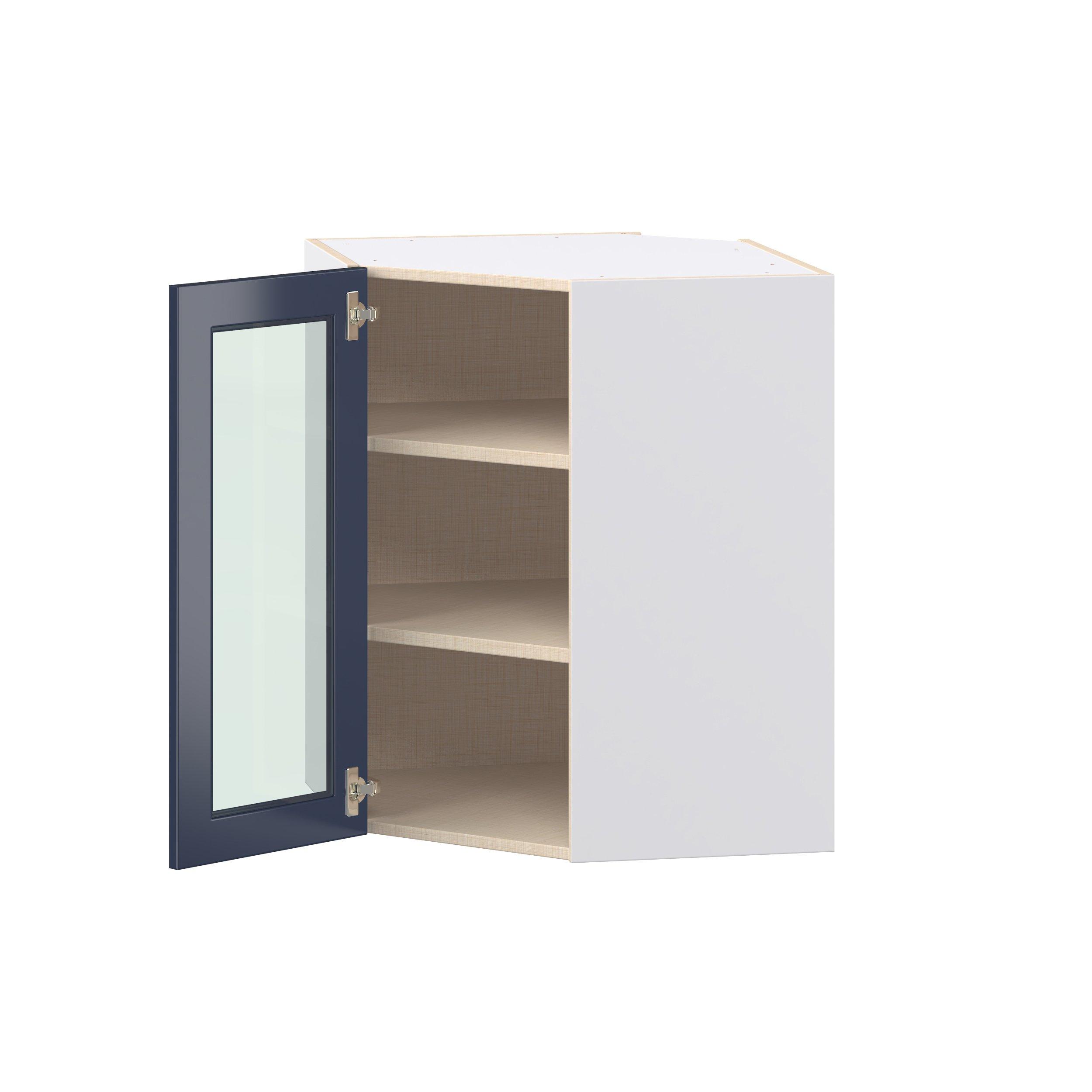 Peachtree 24 in. Painted Midnight Blue Wall Angle Corner Cabinet with Glass Door