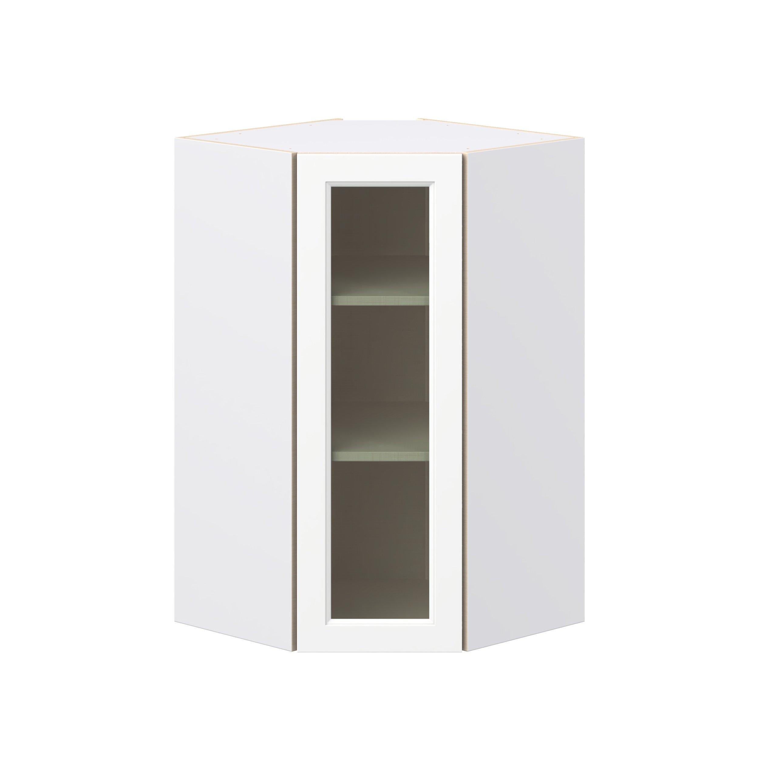 Peachtree 24 in. Painted Bright White Wall Angle Corner Cabinet with Glass Door