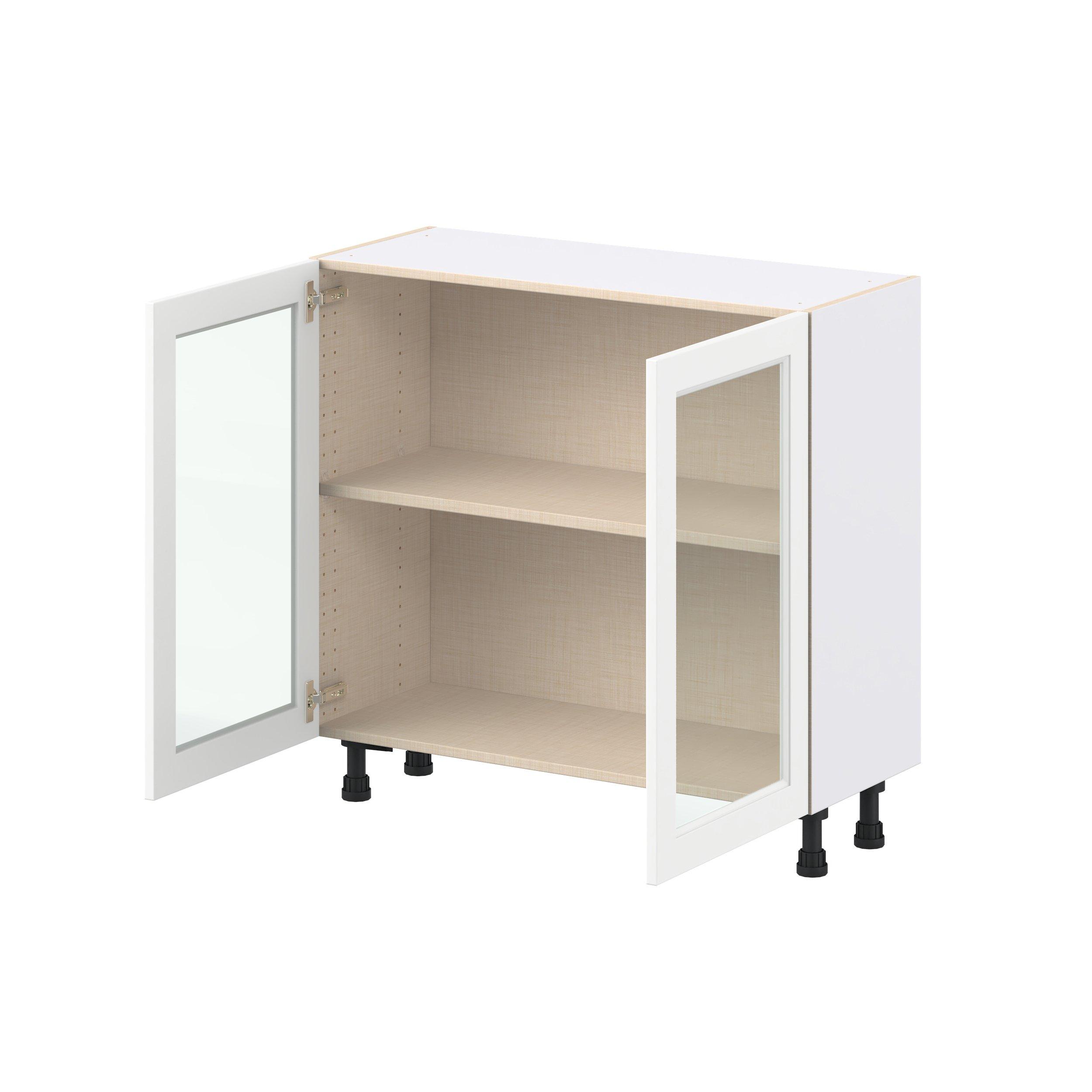 Peachtree 36 in. Painted Bright White Shallow Base Cabinet with Glass Door