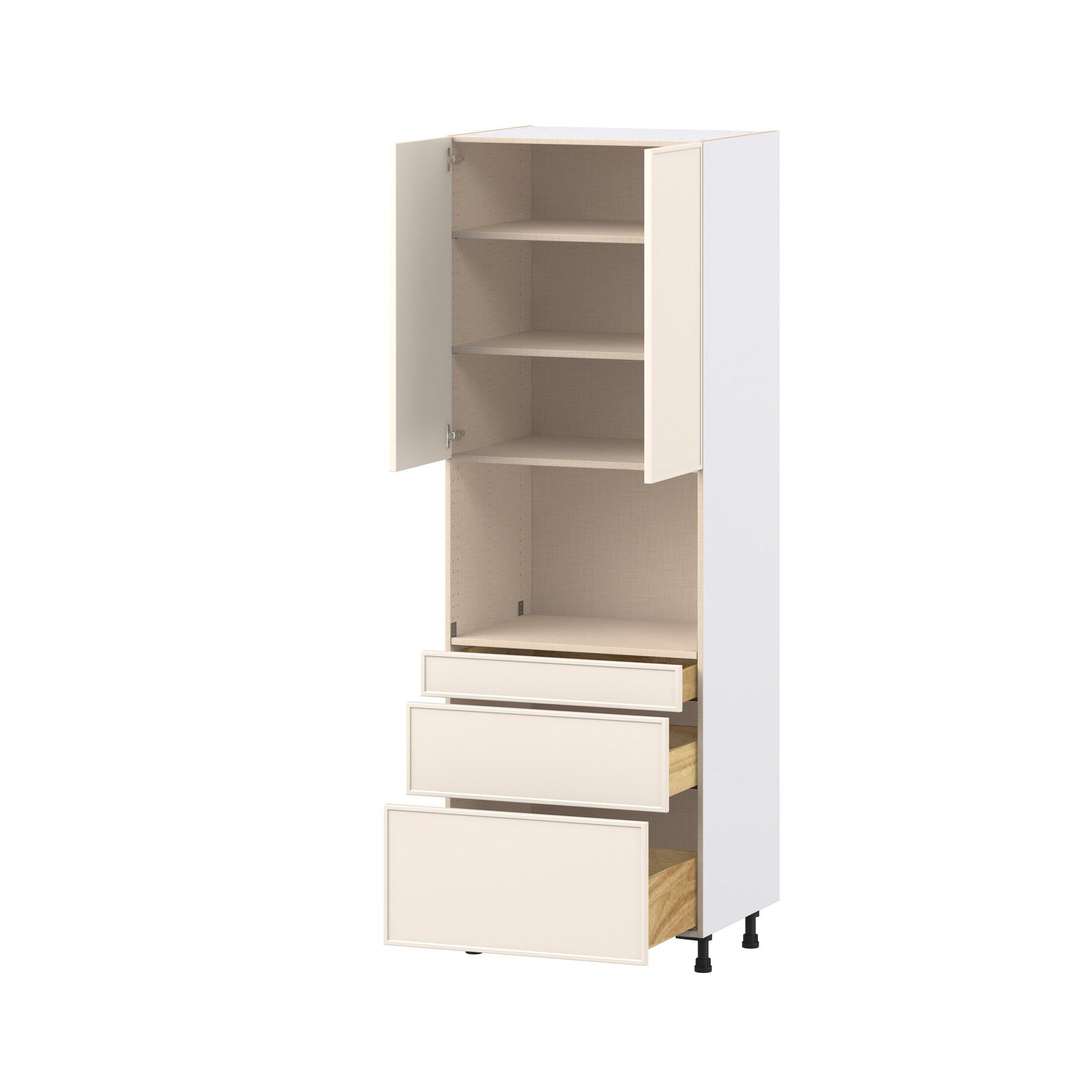 Linden 30 in. Painted Washed Linen Door and Drawer Microwave Pantry Cabinet