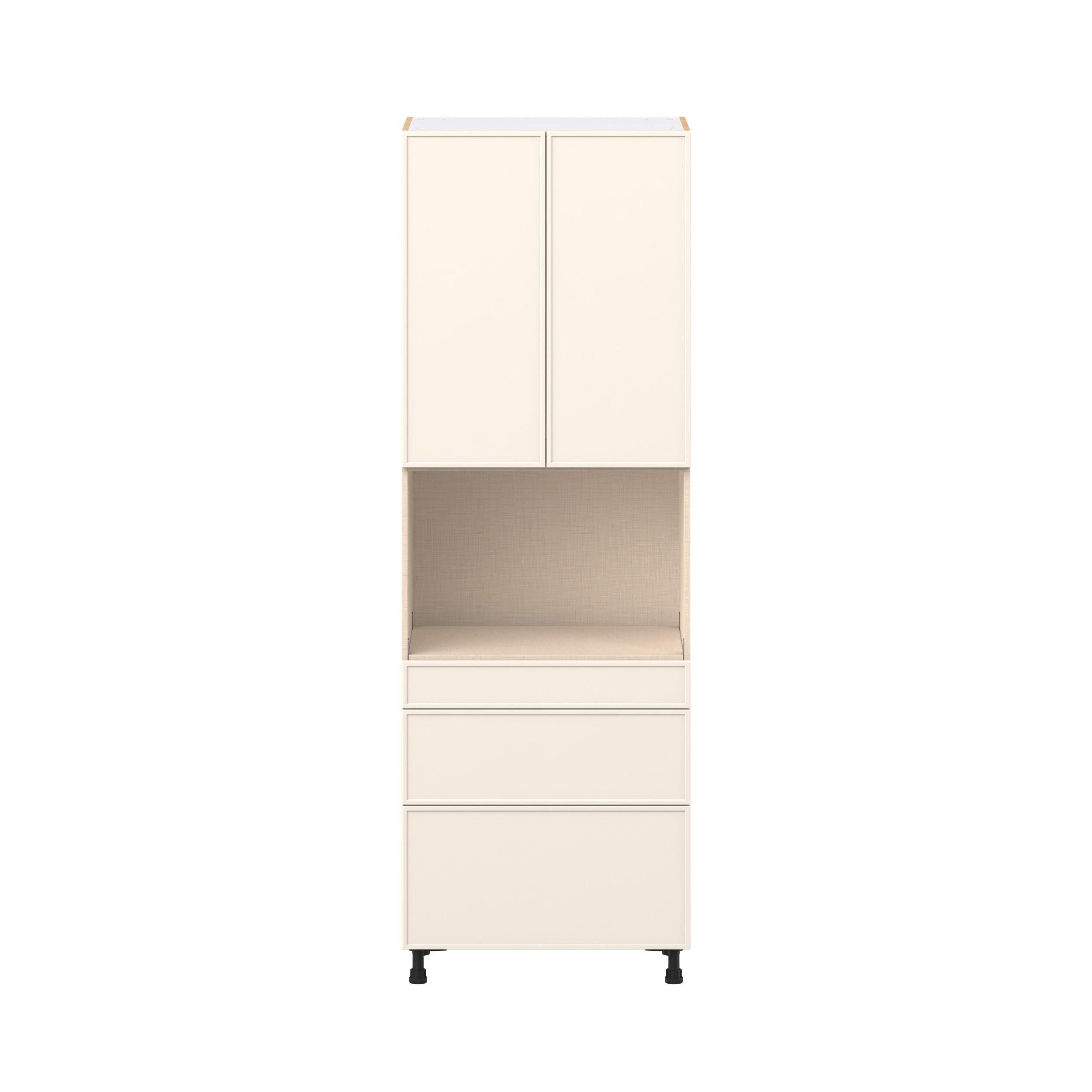 Linden 30 in. Painted Washed Linen Door and Drawer Microwave Pantry Cabinet
