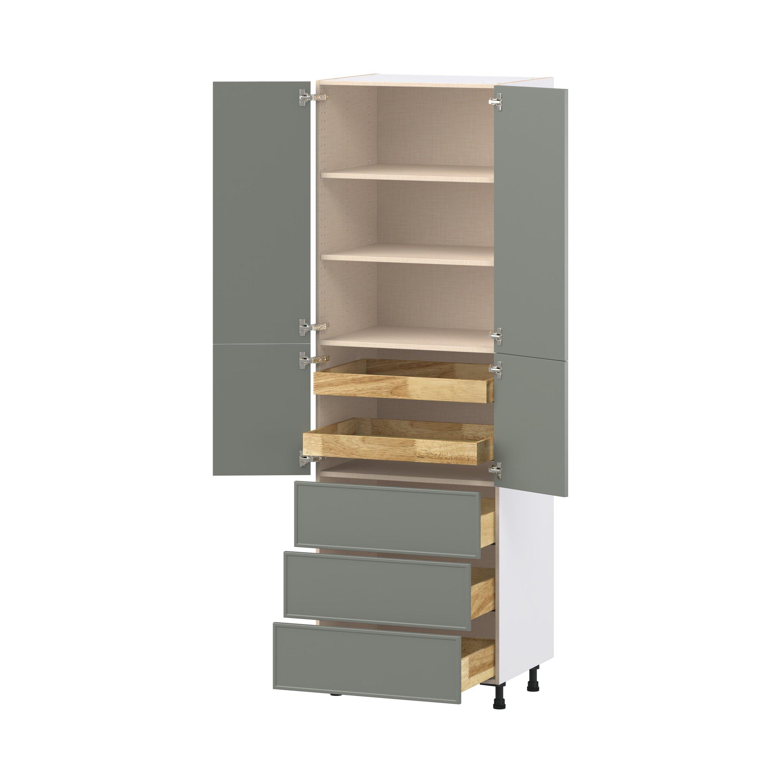 Linden 30 in. Painted Moss Green Door and Drawer Pantry Cabinet with Inner Pull-Out