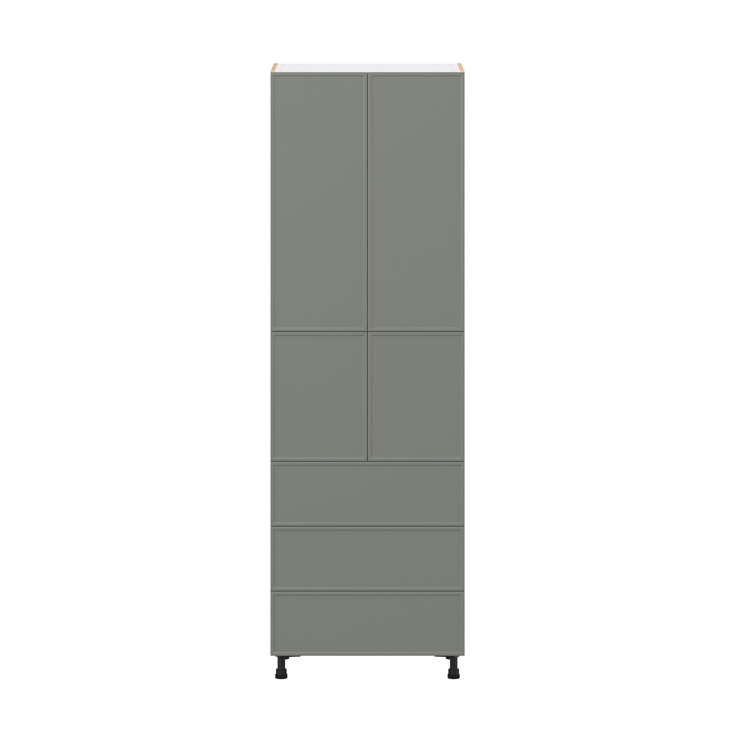 Linden 30 in. Painted Moss Green Door and Drawer Pantry Cabinet with Inner Pull-Out