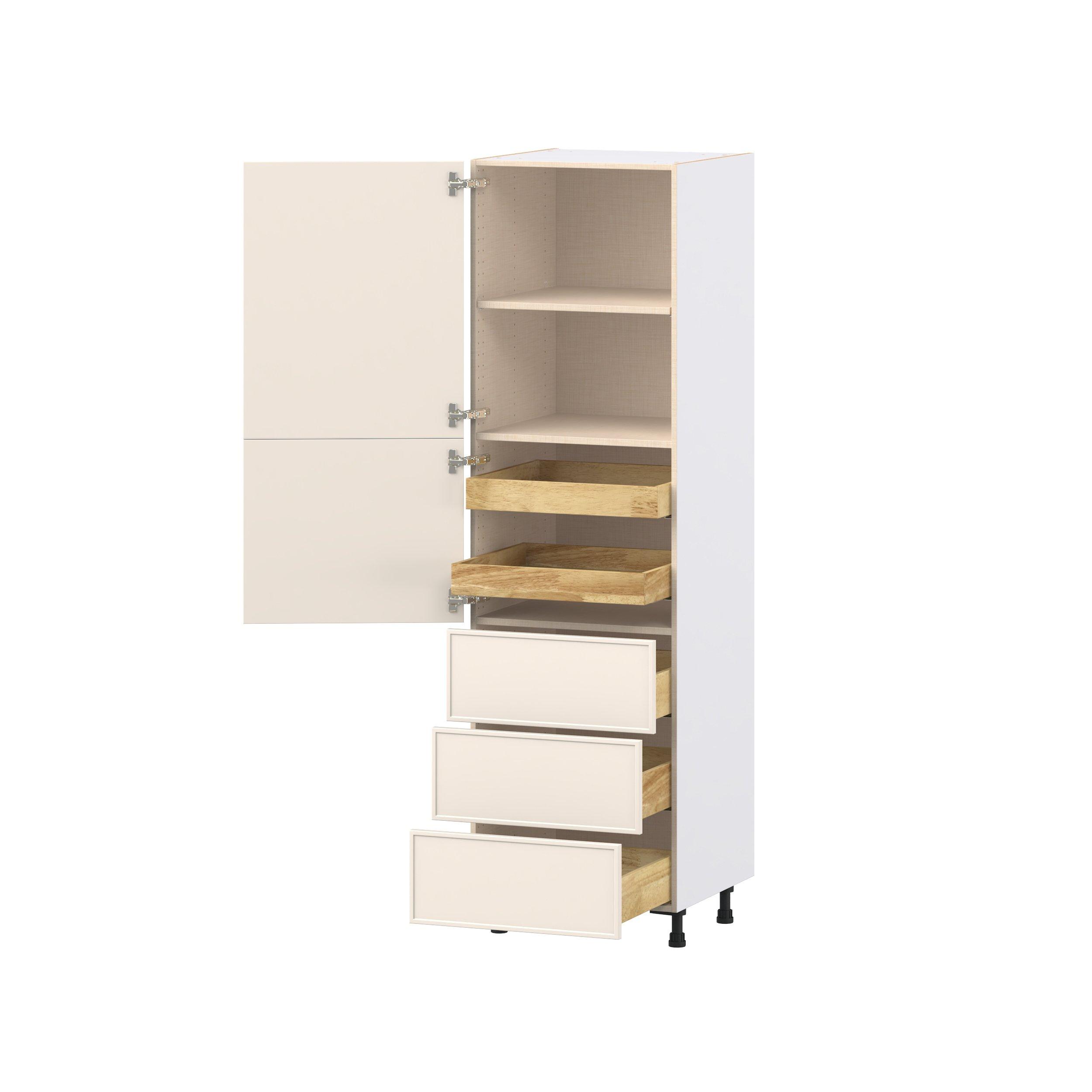 Linden 24 in. Painted Washed Linen Door and Drawer Pantry Cabinet with Inner Pull-Out
