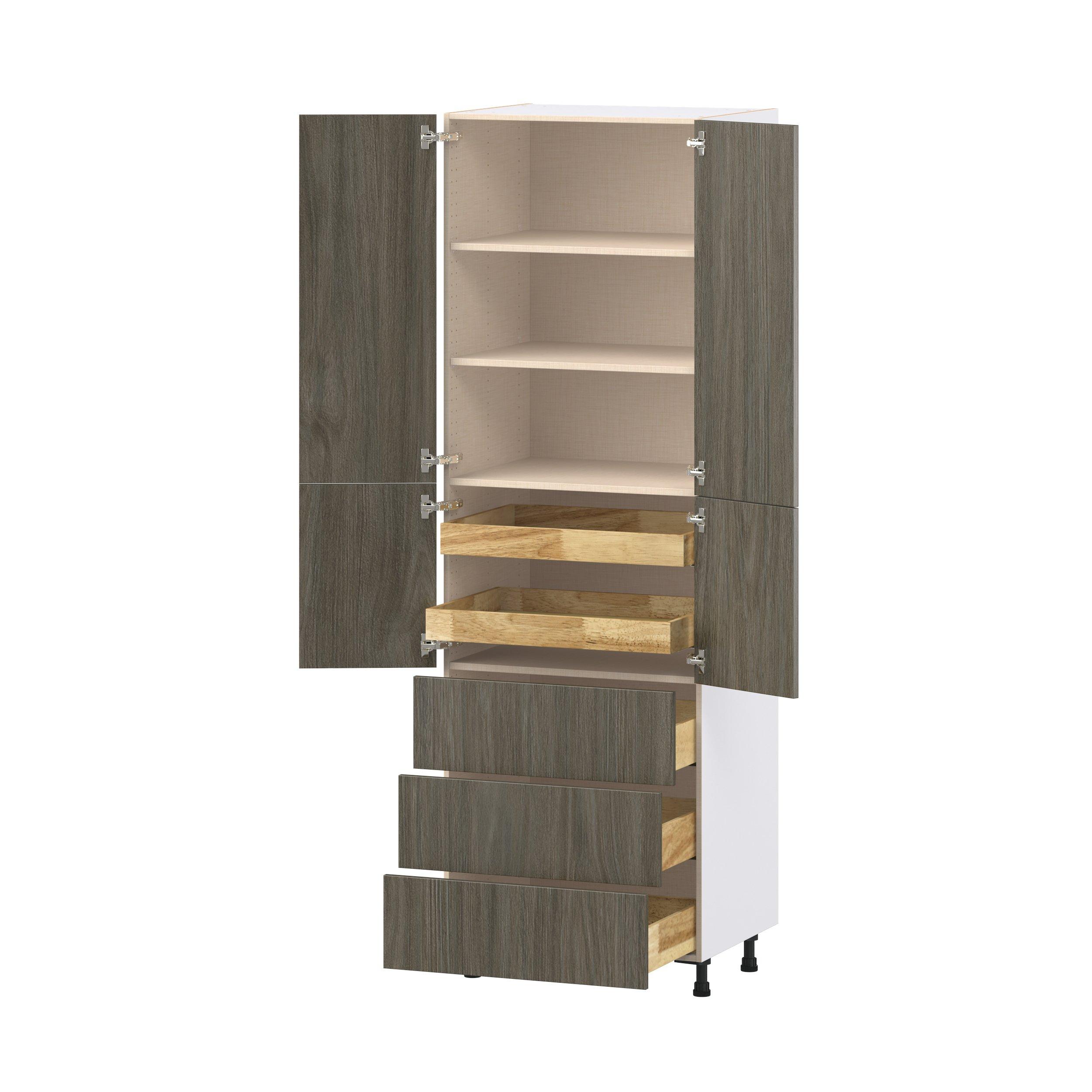 Glenwood 30 in. Burnt Walnut Door and Drawer Pantry Cabinet with Inner Pull-Out