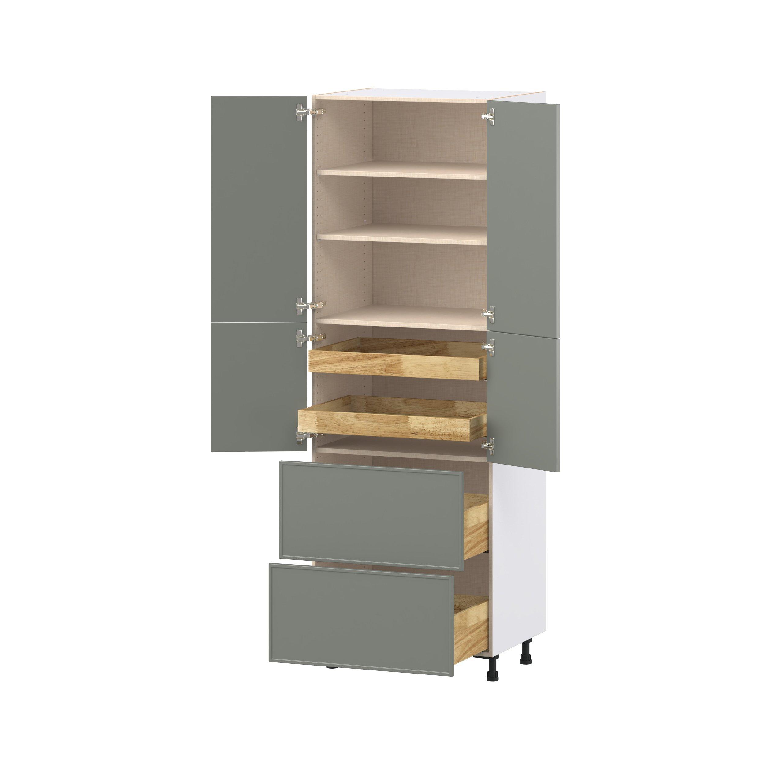 Linden 30 in. Painted Moss Green Door and Drawer Pantry Cabinet with Inner Pull-Out