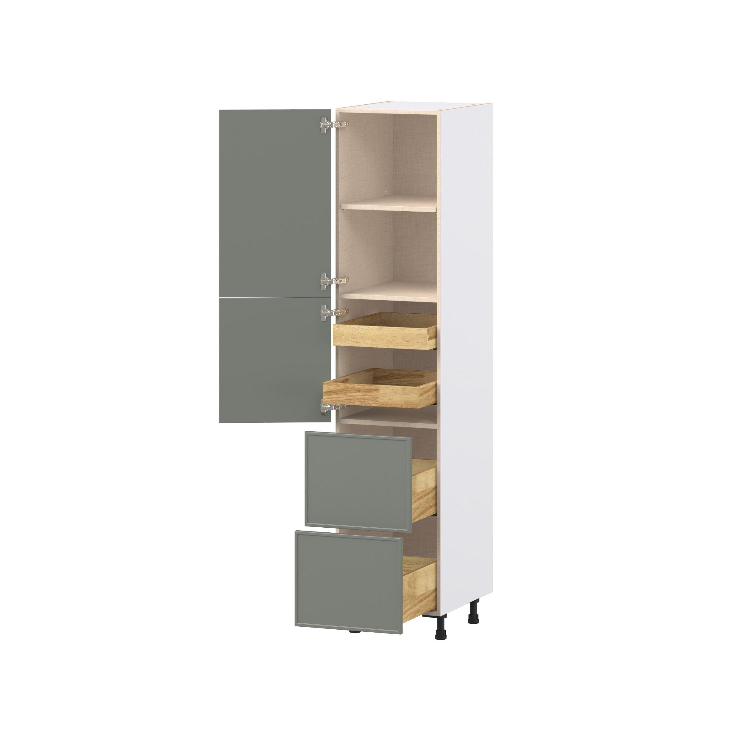 Linden 18 in. Painted Moss Green Door and Drawer Pantry Cabinet with Inner Pull-Out