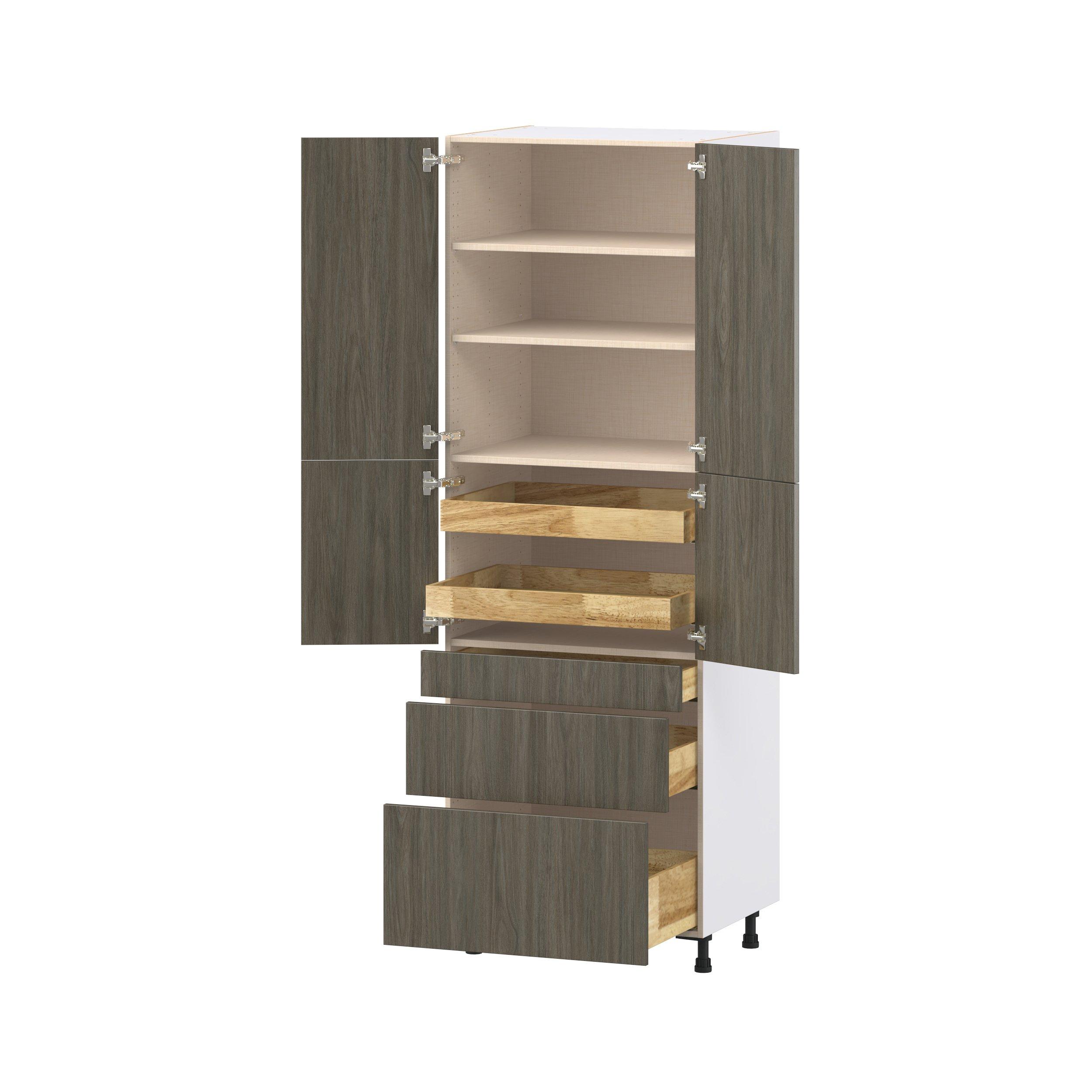 Glenwood 30 in. Burnt Walnut Door and Drawer Pantry Cabinet with Inner Pull-Out