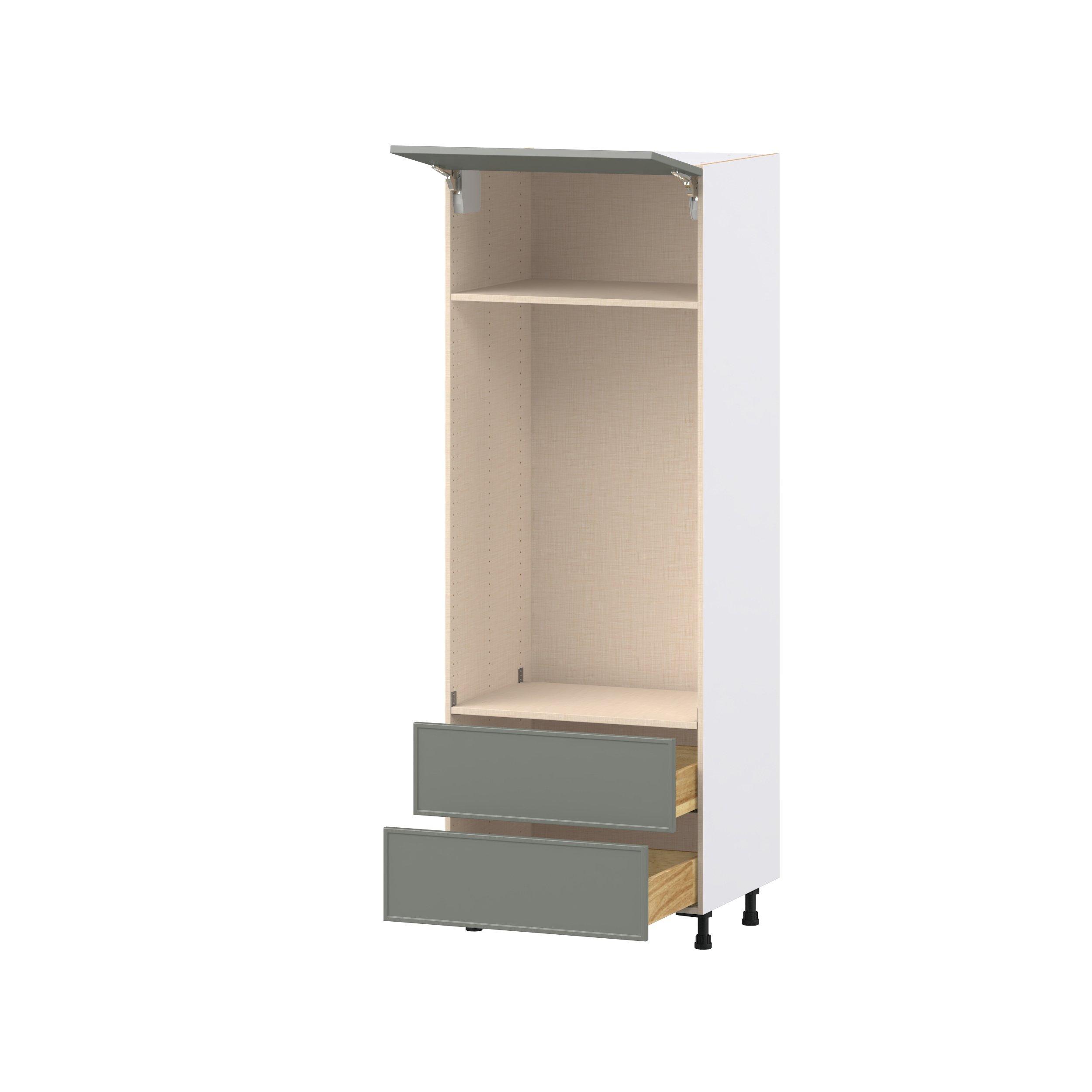 Linden 30 in. Painted Moss Green Lift Up Door and Drawer Microwave/Oven Pantry Cabinet