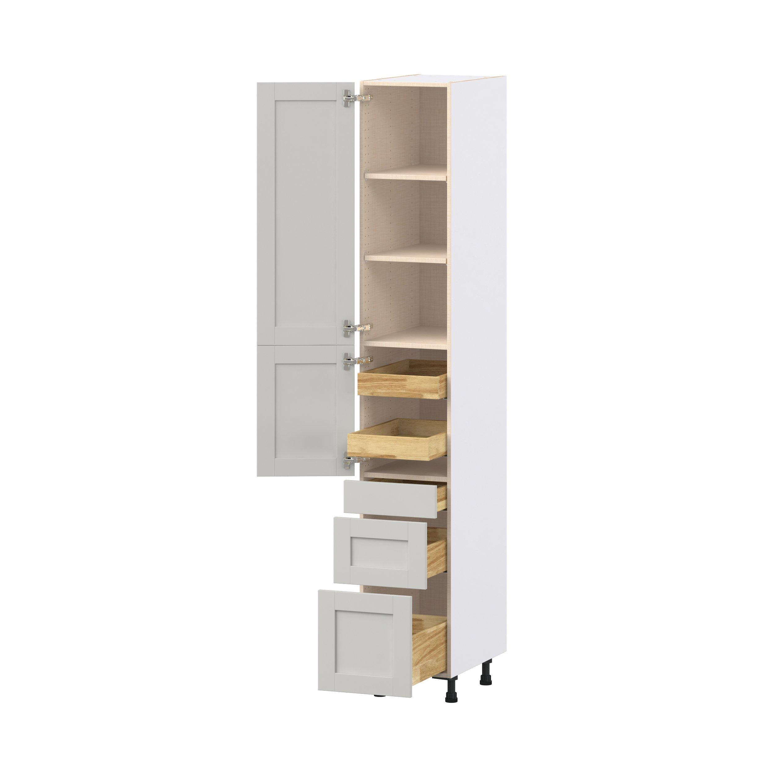 Summerhill 15 in. Light Gray Door and Drawer Pantry Cabinet with Inner Pull-Out