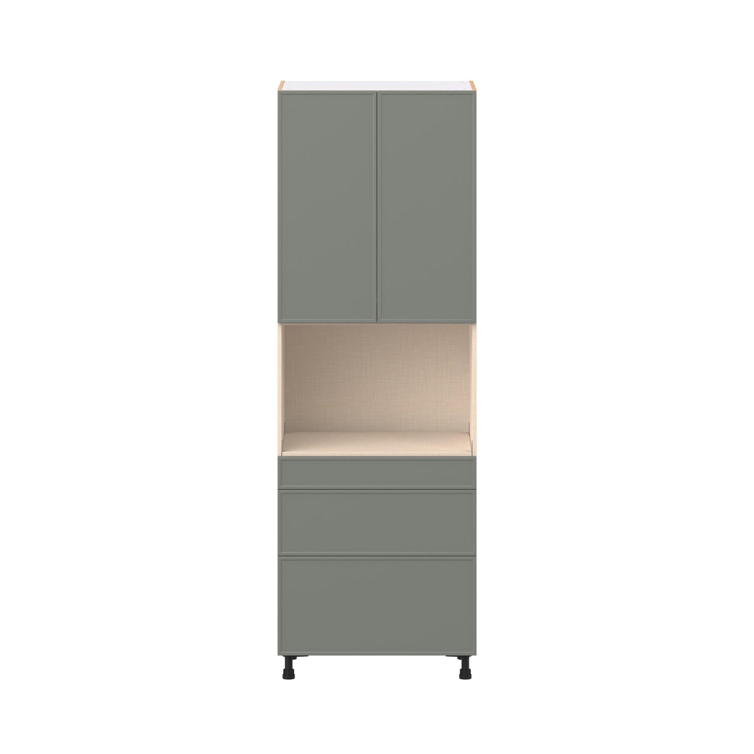 Linden 30 in. Painted Moss Green Door and Drawer Microwave Pantry Cabinet