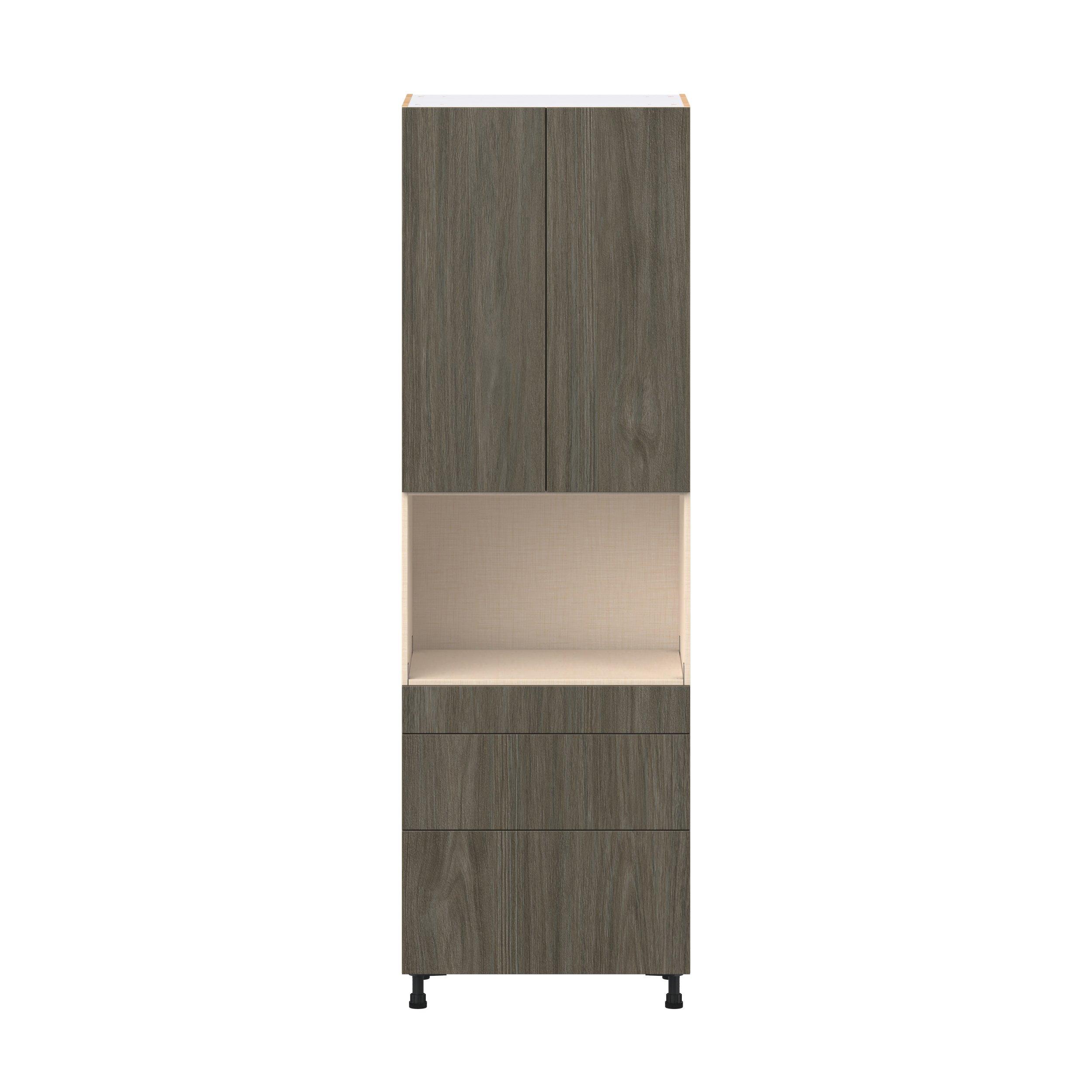 Glenwood 30 in. Burnt Walnut Door and Drawer Microwave Pantry Cabinet