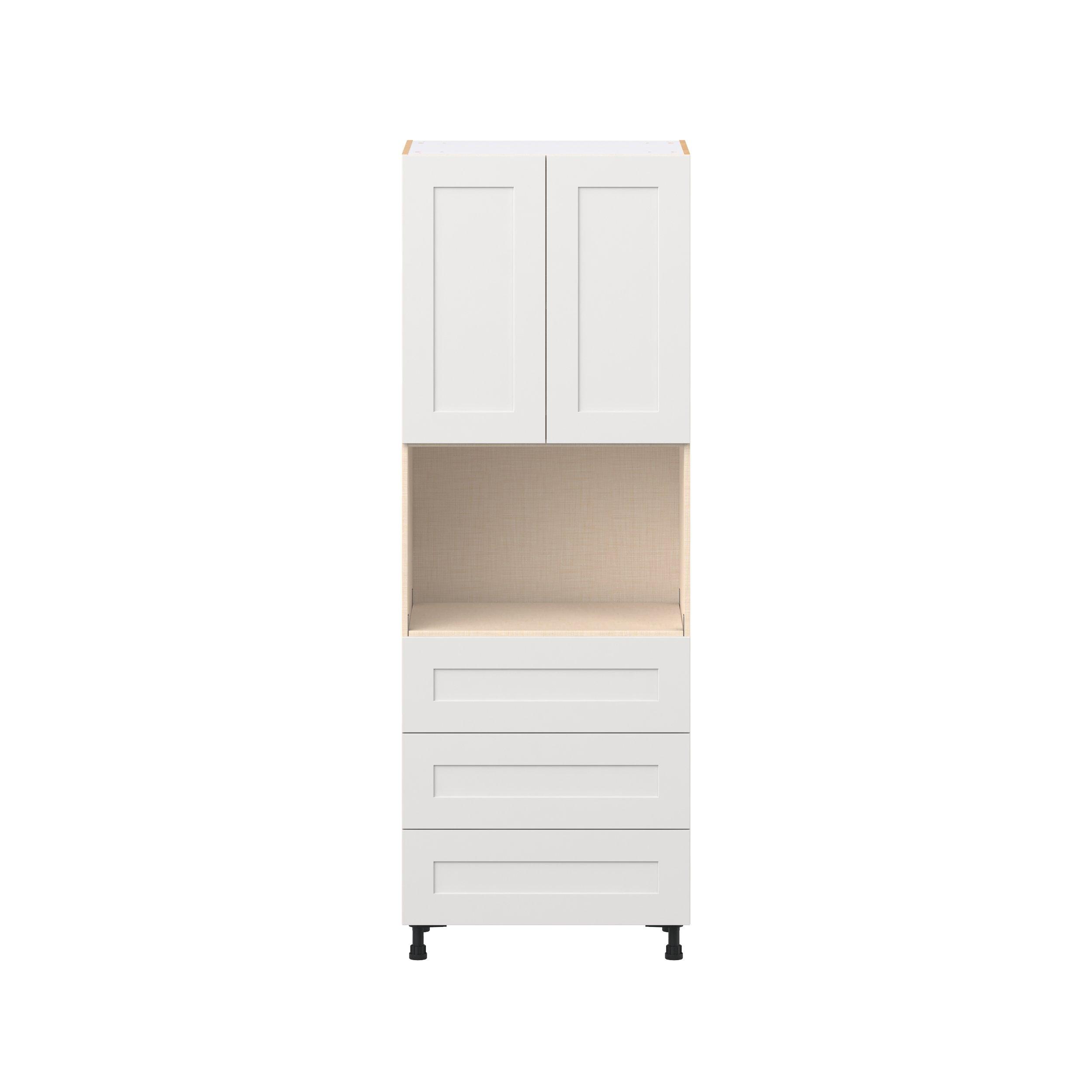 Candler 30 in. Painted Warm White Door and Drawer Microwave Pantry Cabinet