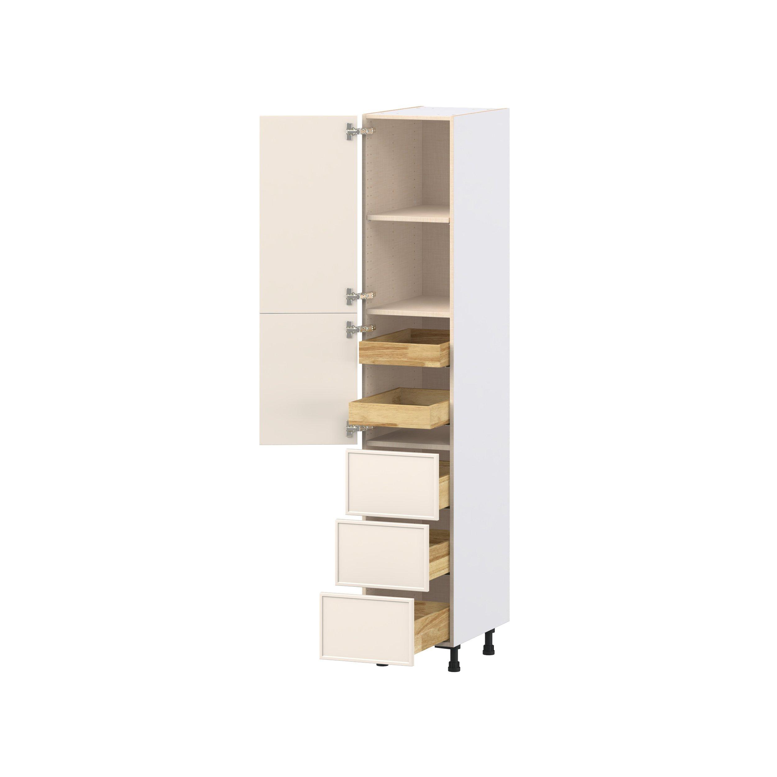Linden 15 in. Painted Washed Linen Door and Drawer Pantry Cabinet with Inner Pull-Out