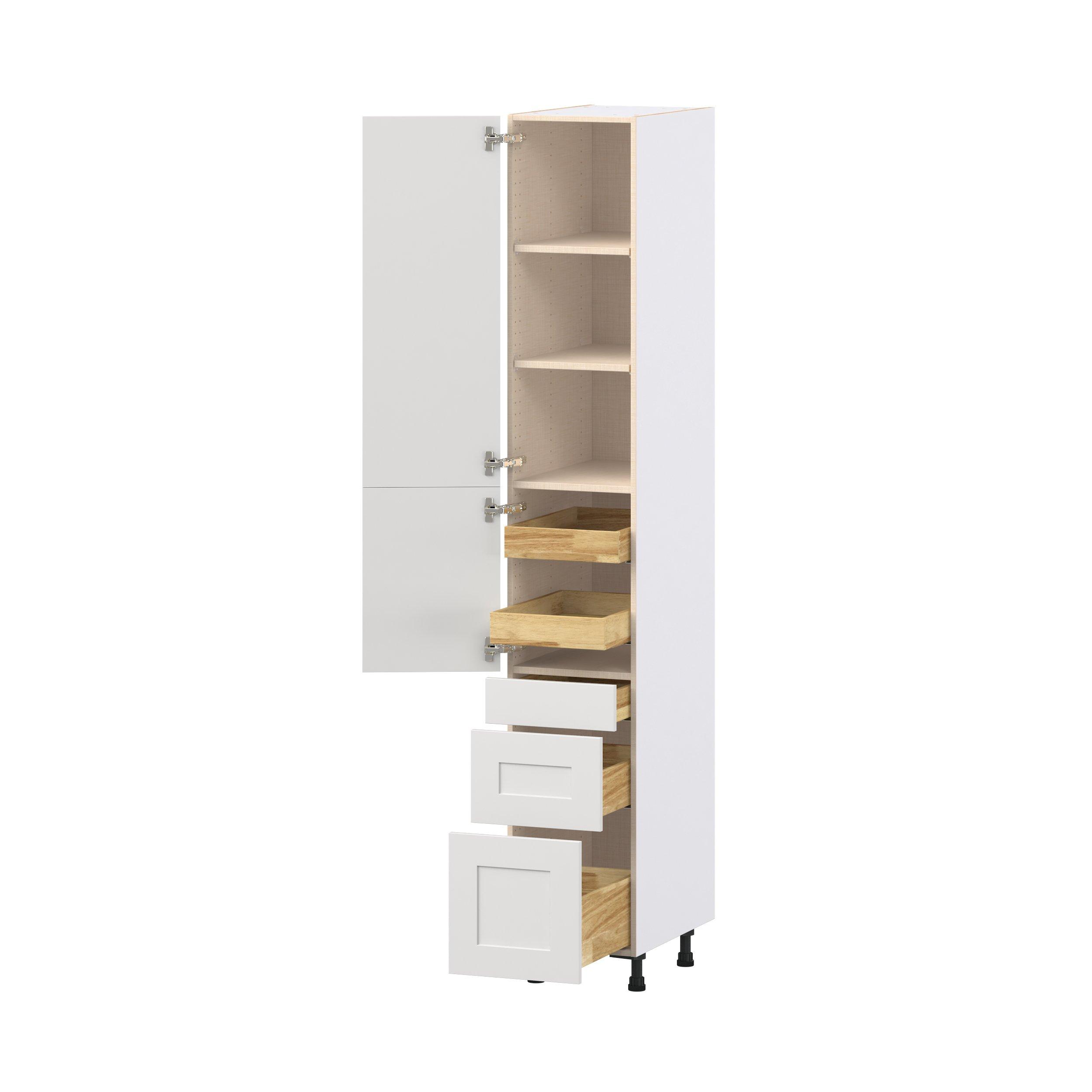 Candler 15 in. Painted Warm White Door and Drawer Pantry Cabinet with Inner Pull-Out