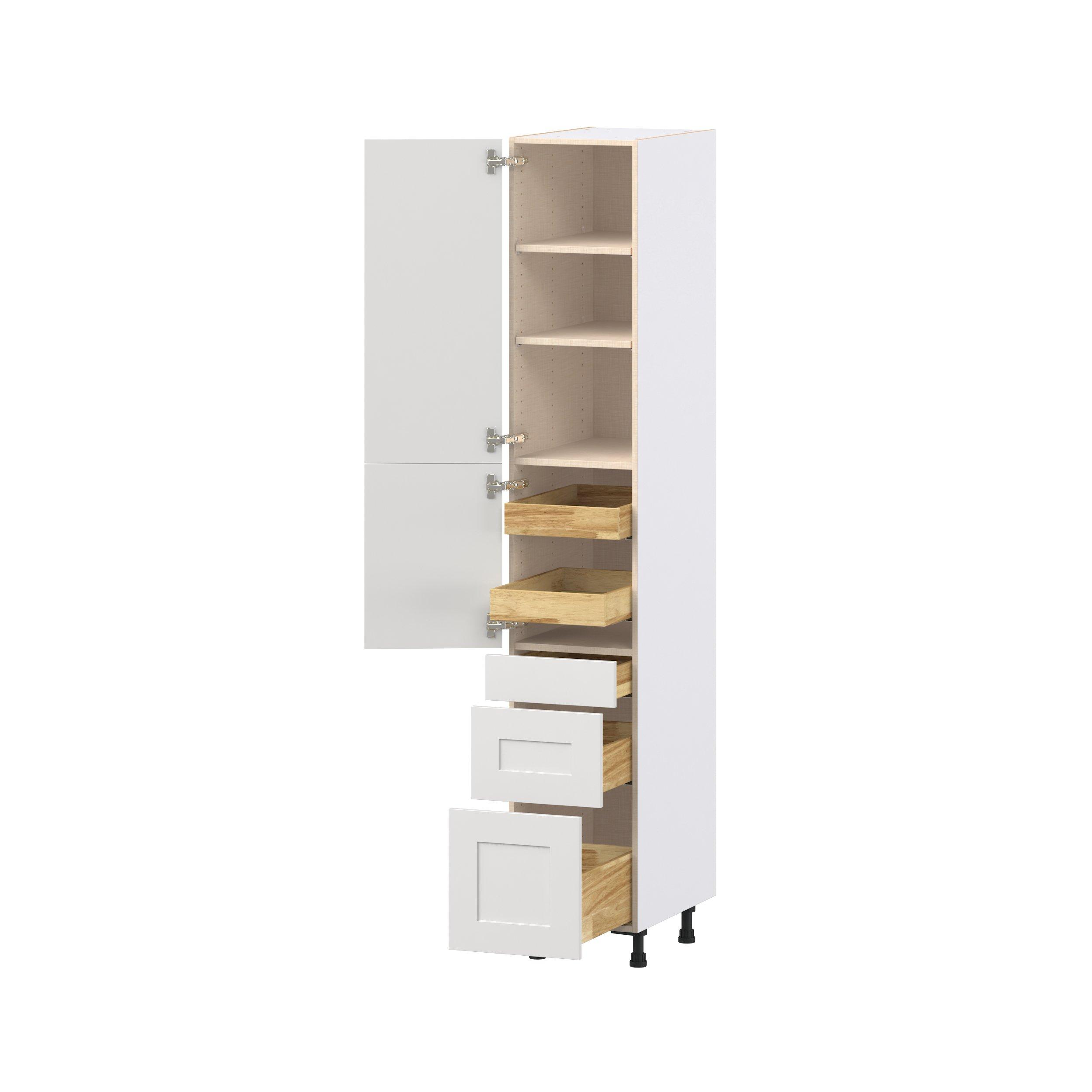 Candler 15 in. Painted Warm White Door and Drawer Pantry Cabinet with Inner Pull-Out