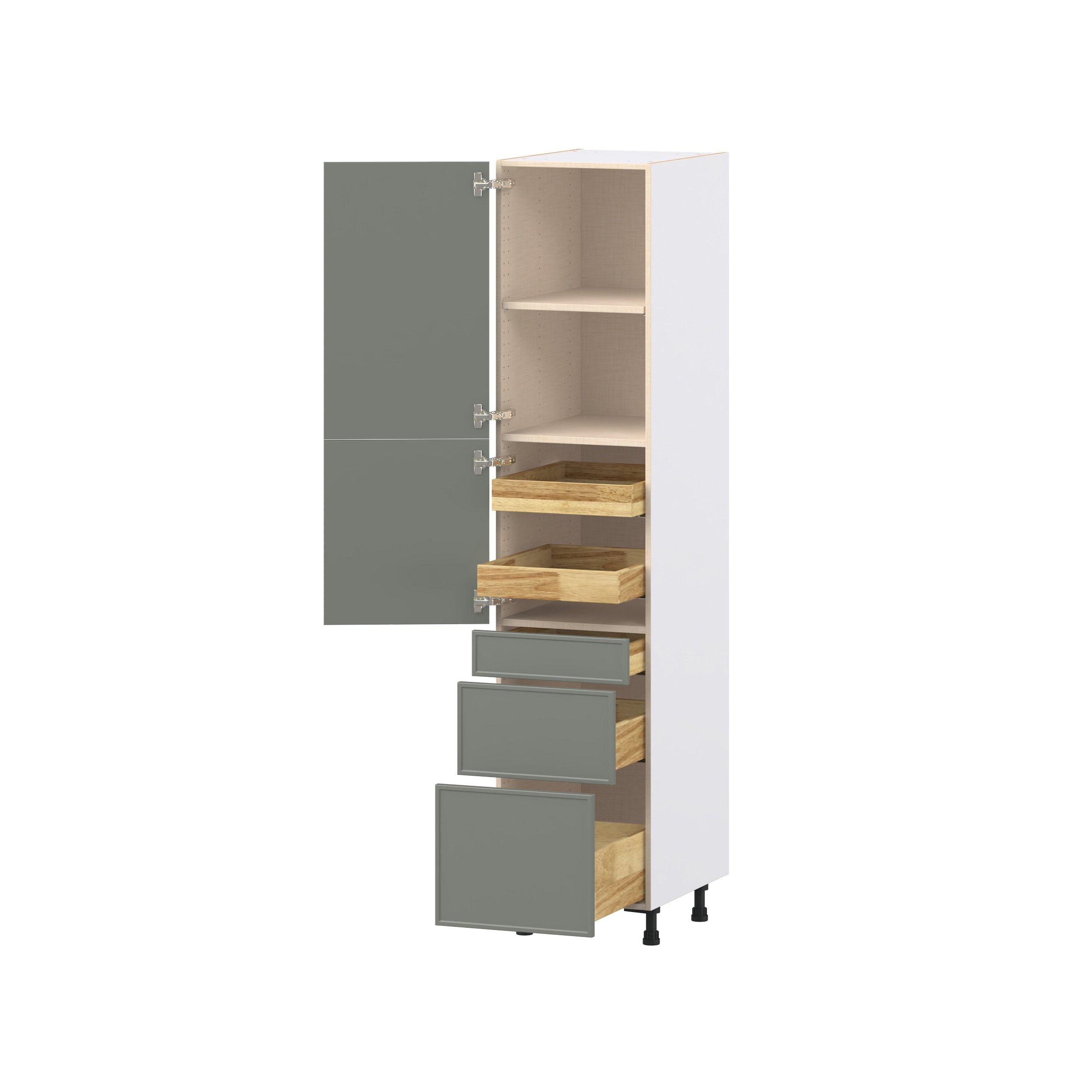 Linden 18 in. Painted Moss Green Door and Drawer Pantry Cabinet with Inner Pull-Out