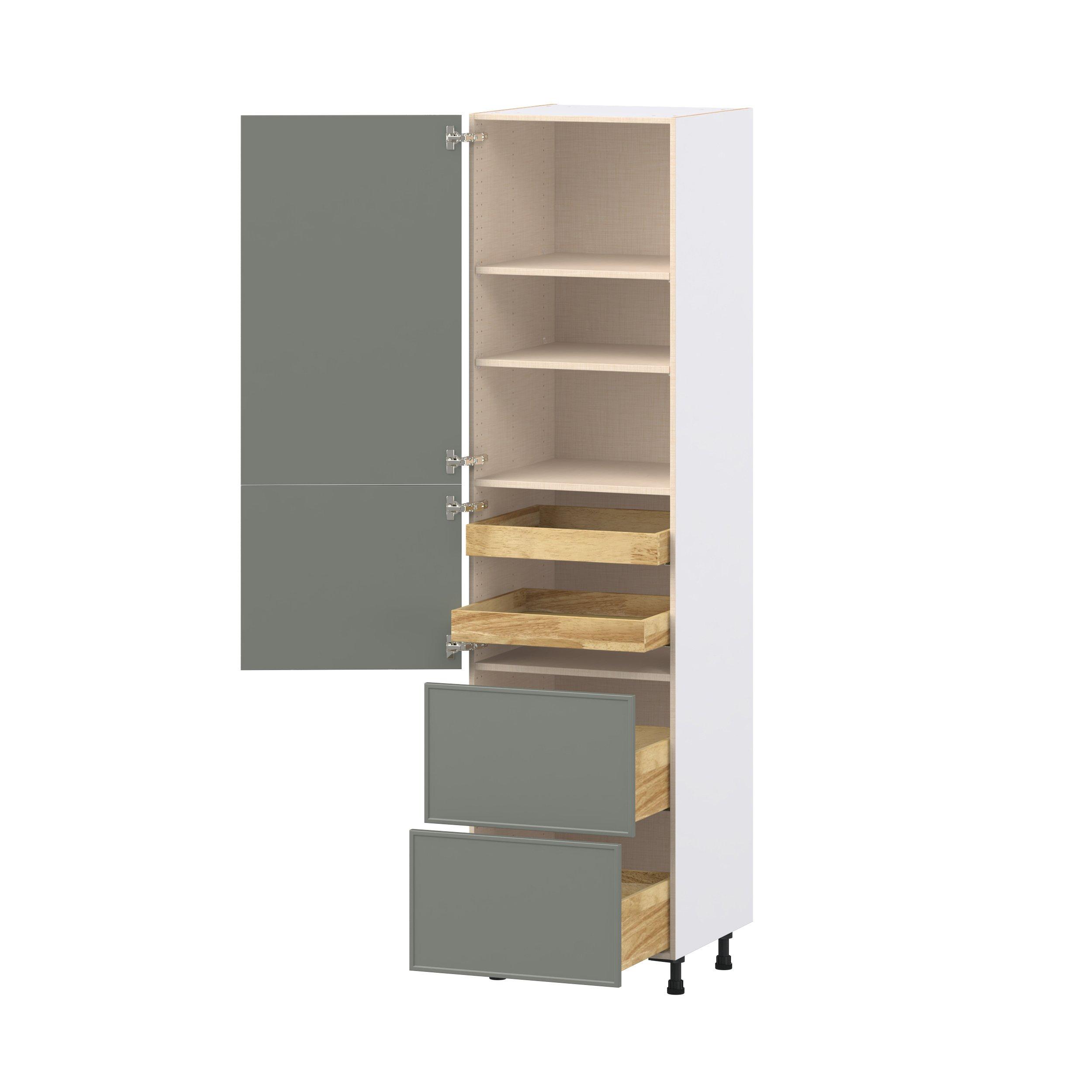 Linden 24 in. Painted Moss Green Door and Drawer Pantry Cabinet with Inner Pull-Out