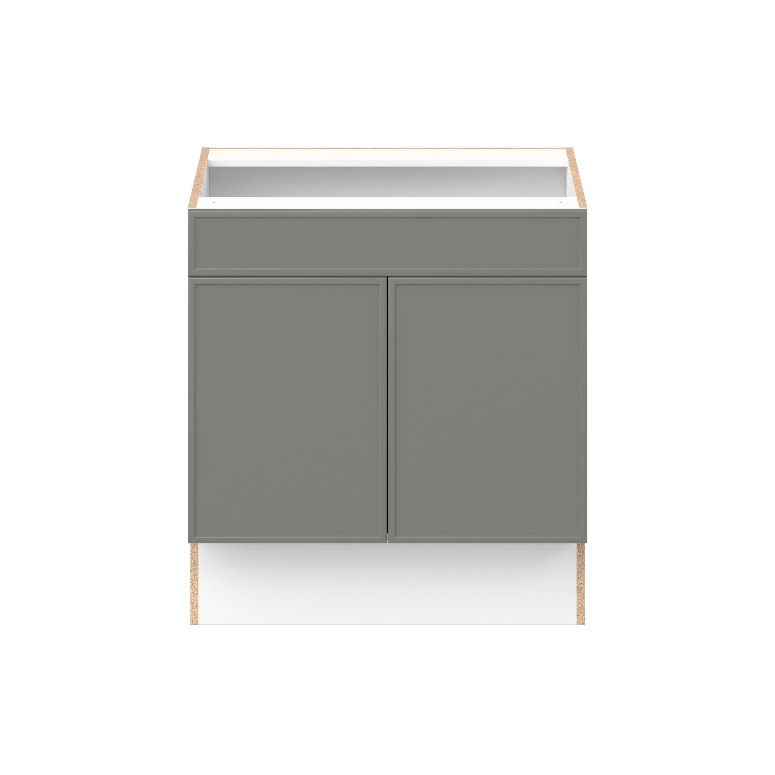 Linden 30 in. Painted Moss Green Sink Base Cabinet with False Front