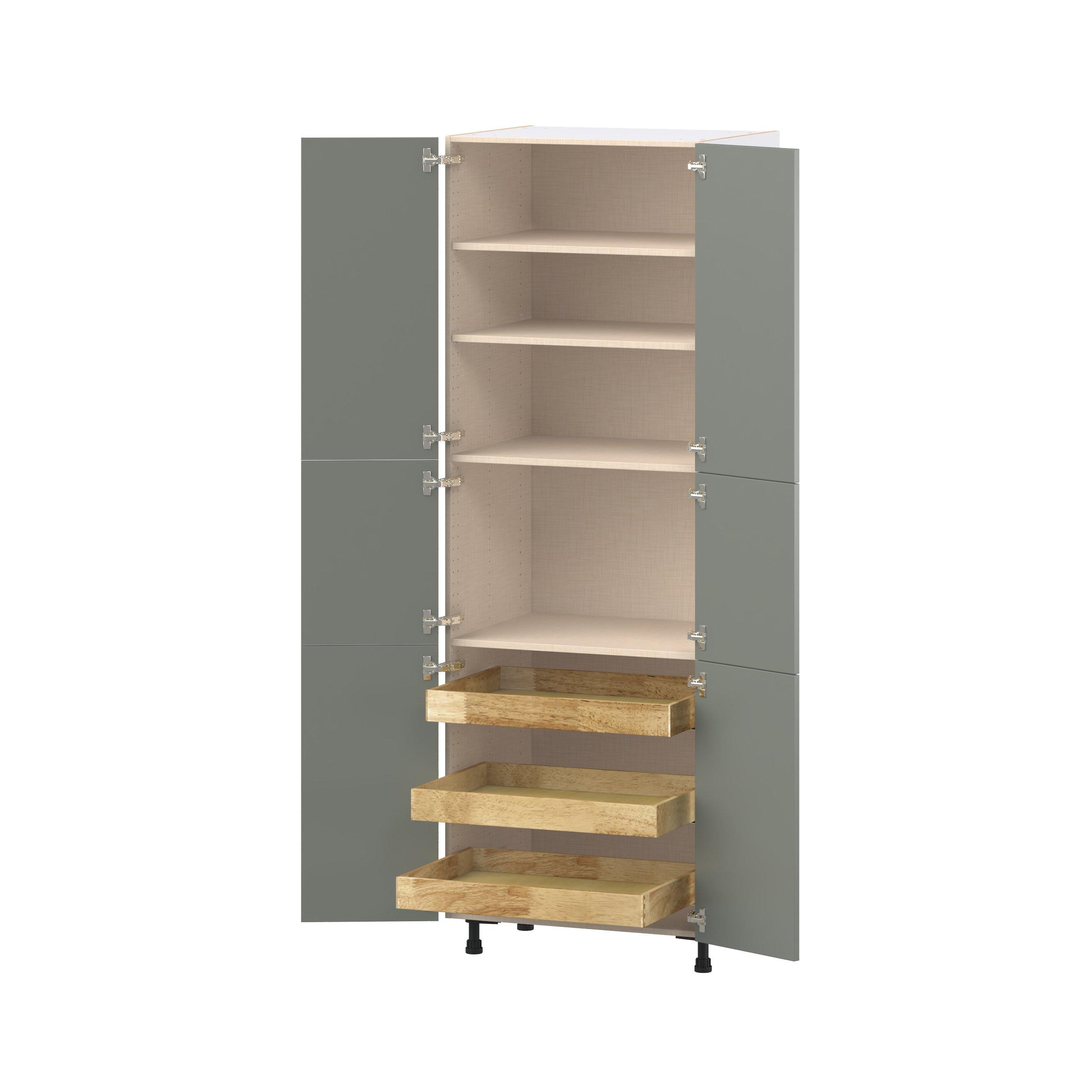Linden 30 in. Painted Moss Green Pantry Cabinet with Inner Pull-Out Drawer