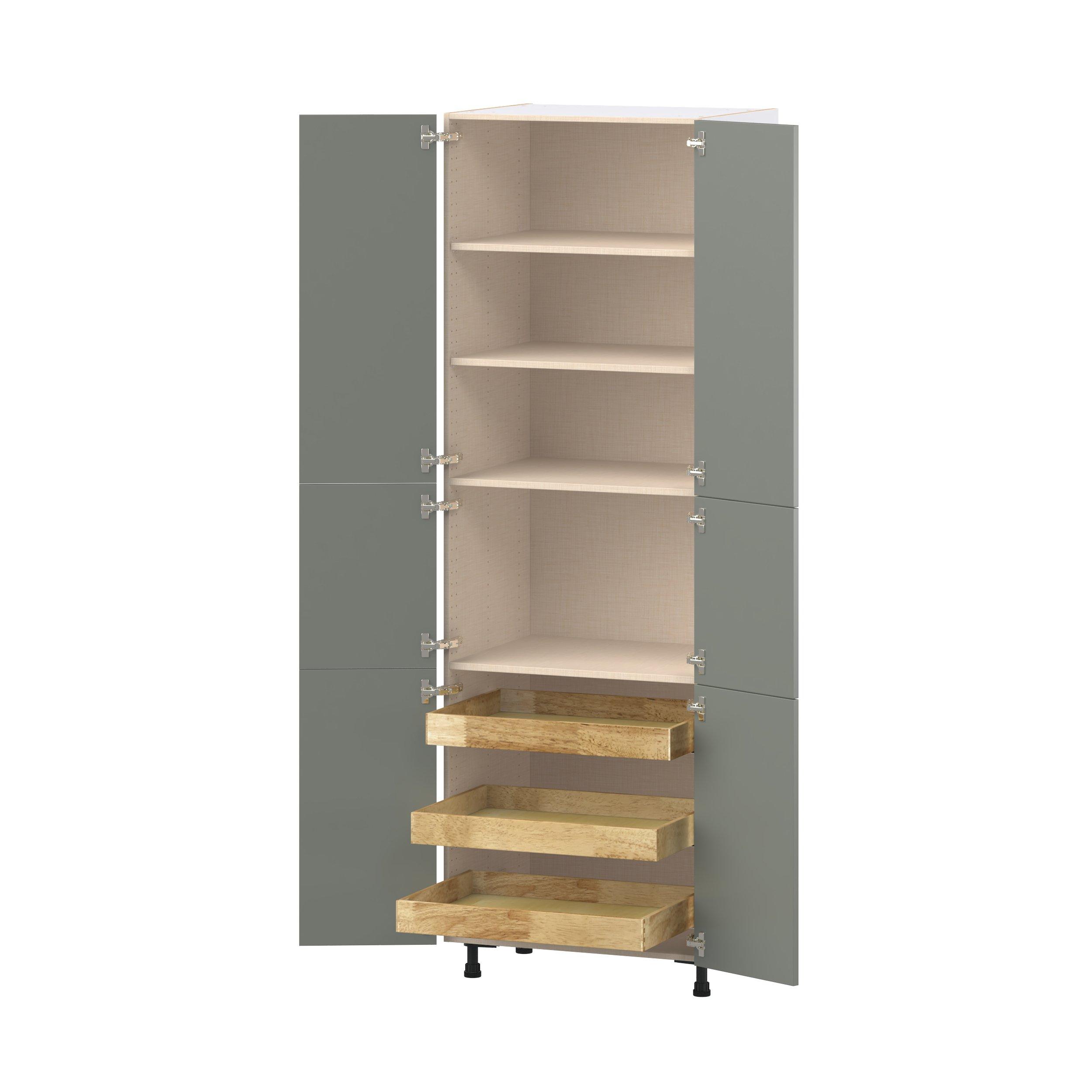 Linden 30 in. Painted Moss Green Pantry Cabinet with Inner Pull-Out Drawer