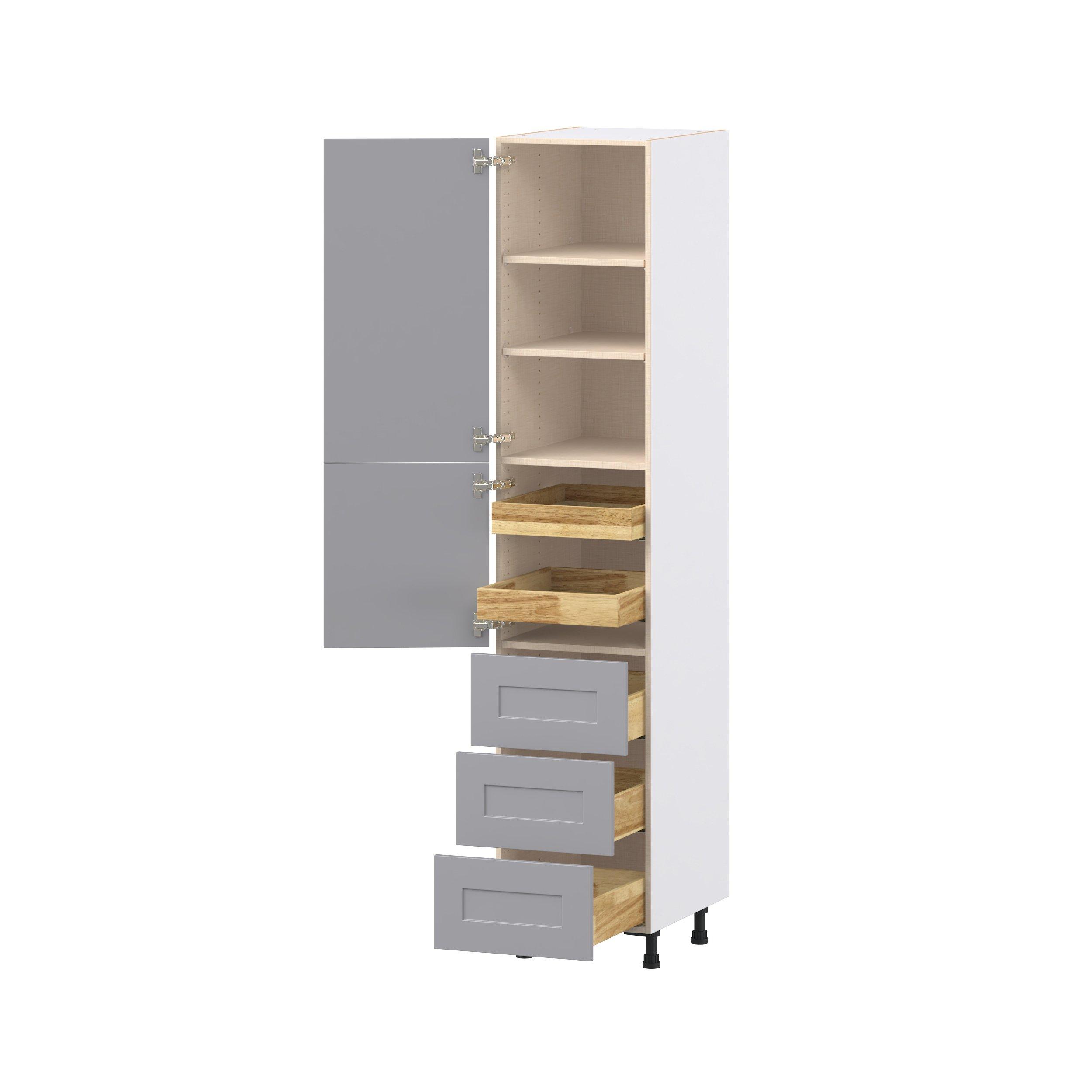 Candler 18 in. Painted Slate Gray Door and Drawer Pantry Cabinet with Inner Pull-Out