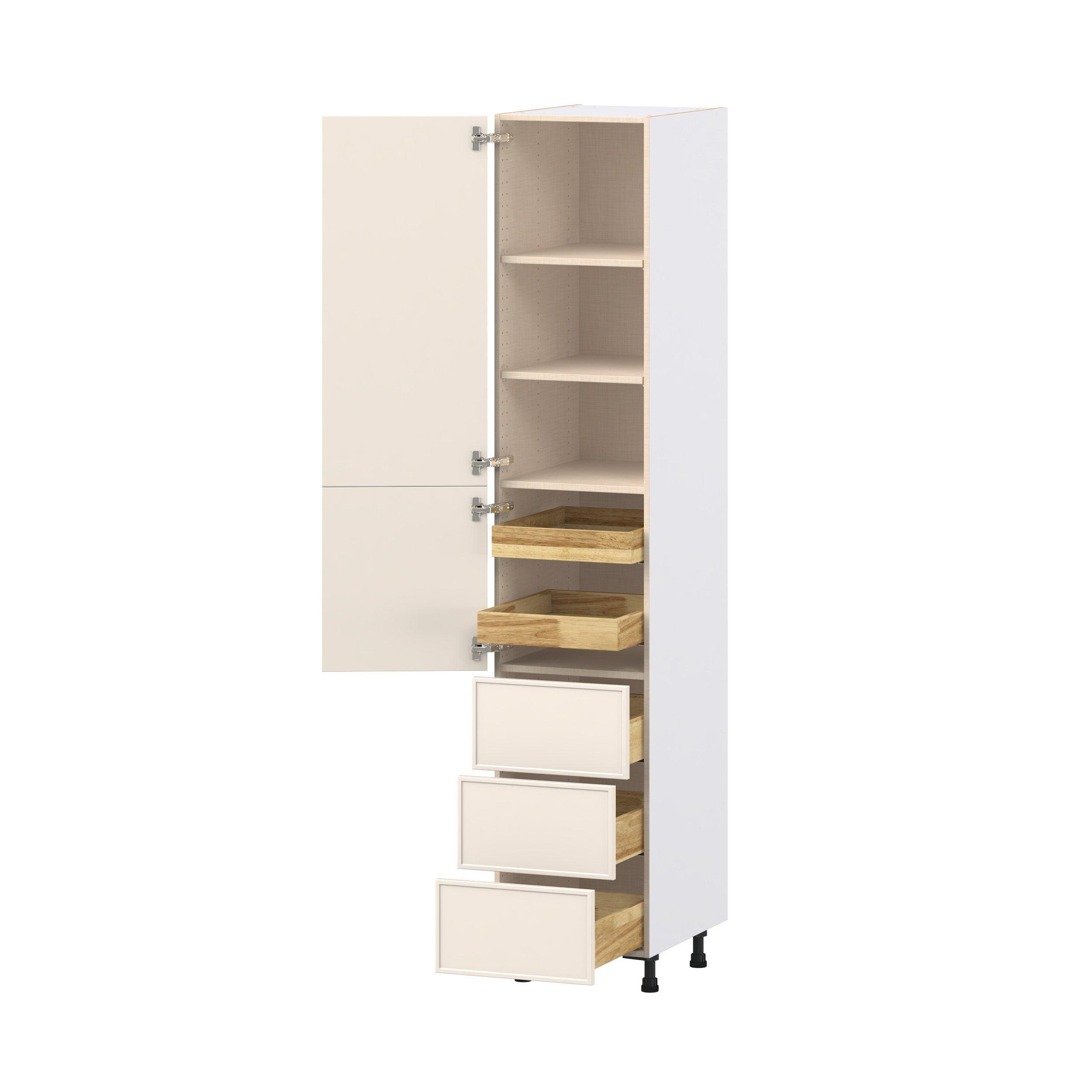 Linden 18 in. Painted Washed Linen Door and Drawer Pantry Cabinet with Inner Pull-Out