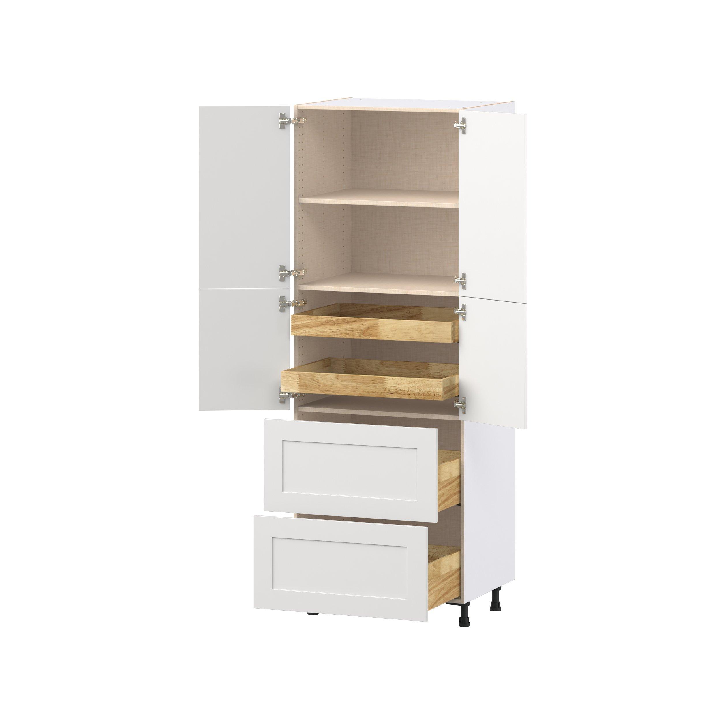 Candler 30 in. Painted Warm White Door and Drawer Pantry Cabinet with Inner Pull-Out