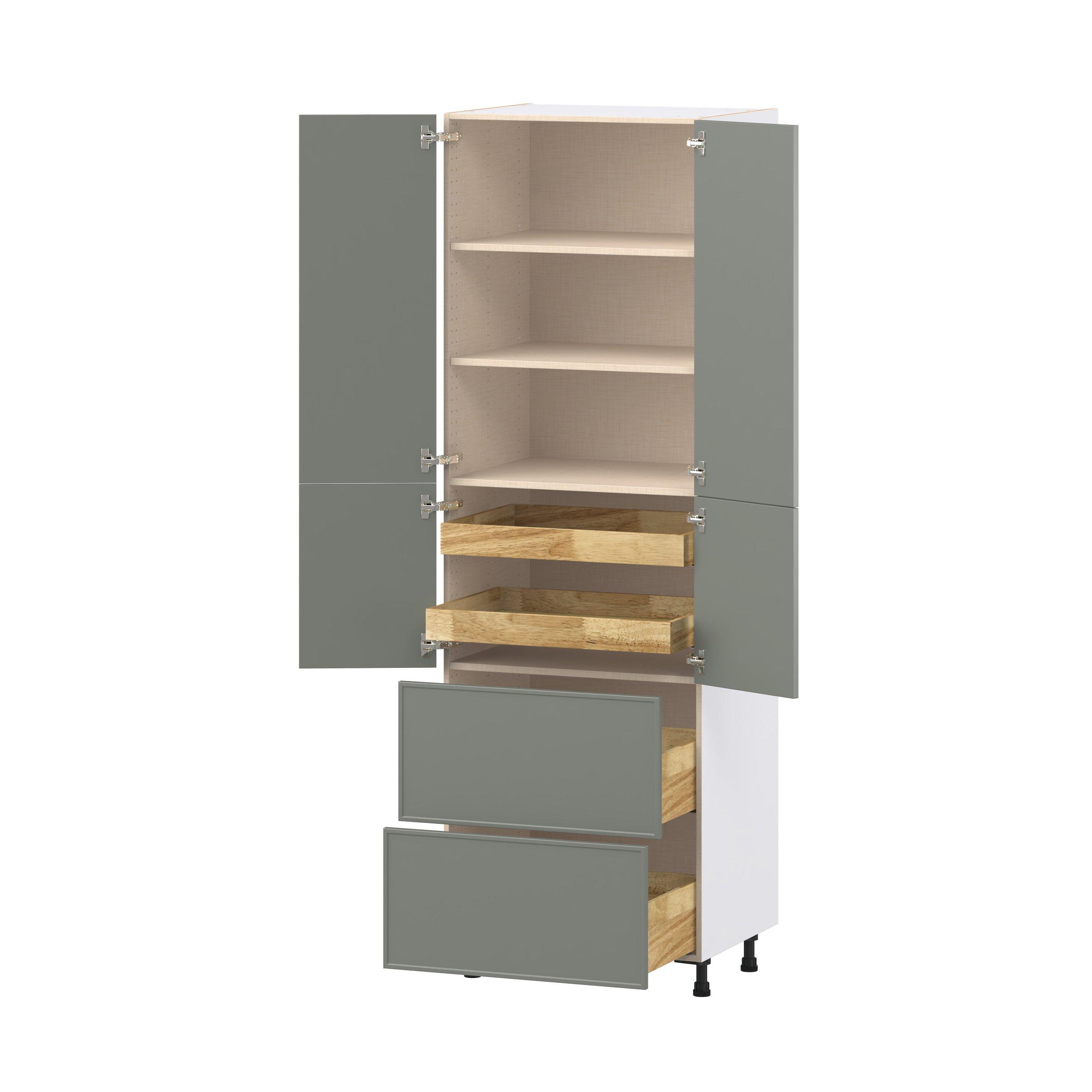 Linden 30 in. Painted Moss Green Door and Drawer Pantry Cabinet with Inner Pull-Out
