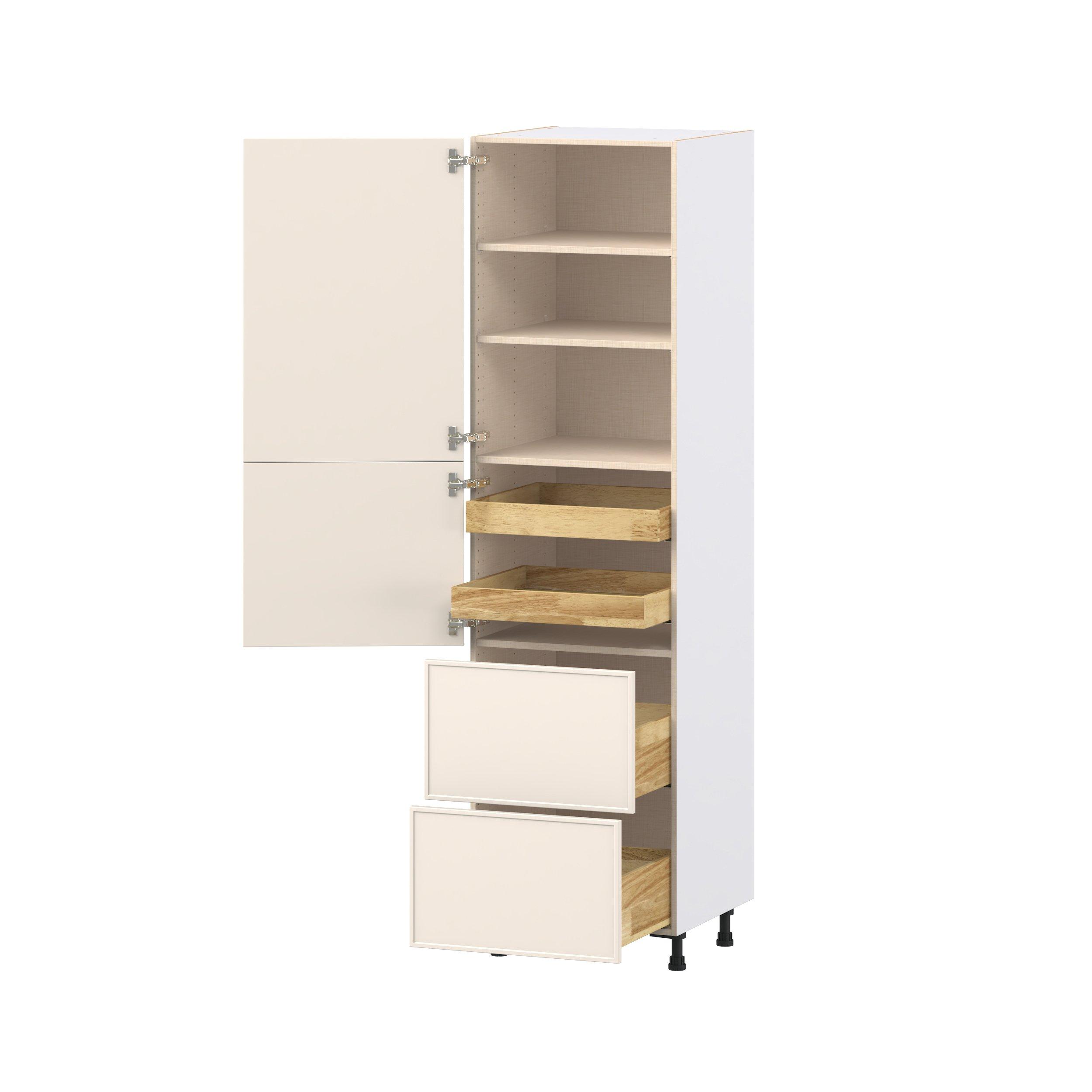 Linden 24 in. Painted Washed Linen Door and Drawer Pantry Cabinet with Inner Pull-Out