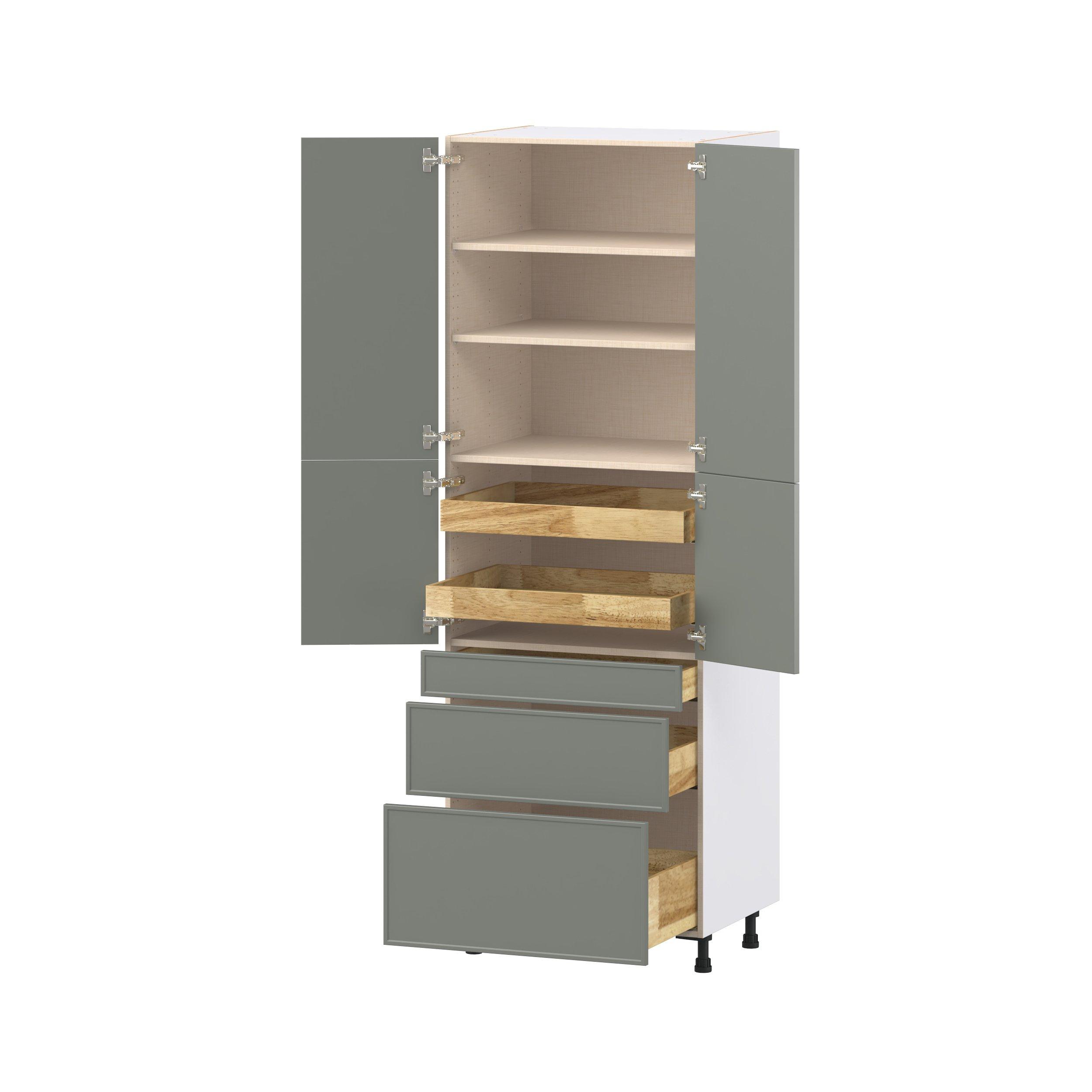 Linden 30 in. Painted Moss Green Door and Drawer Pantry Cabinet with Inner Pull-Out