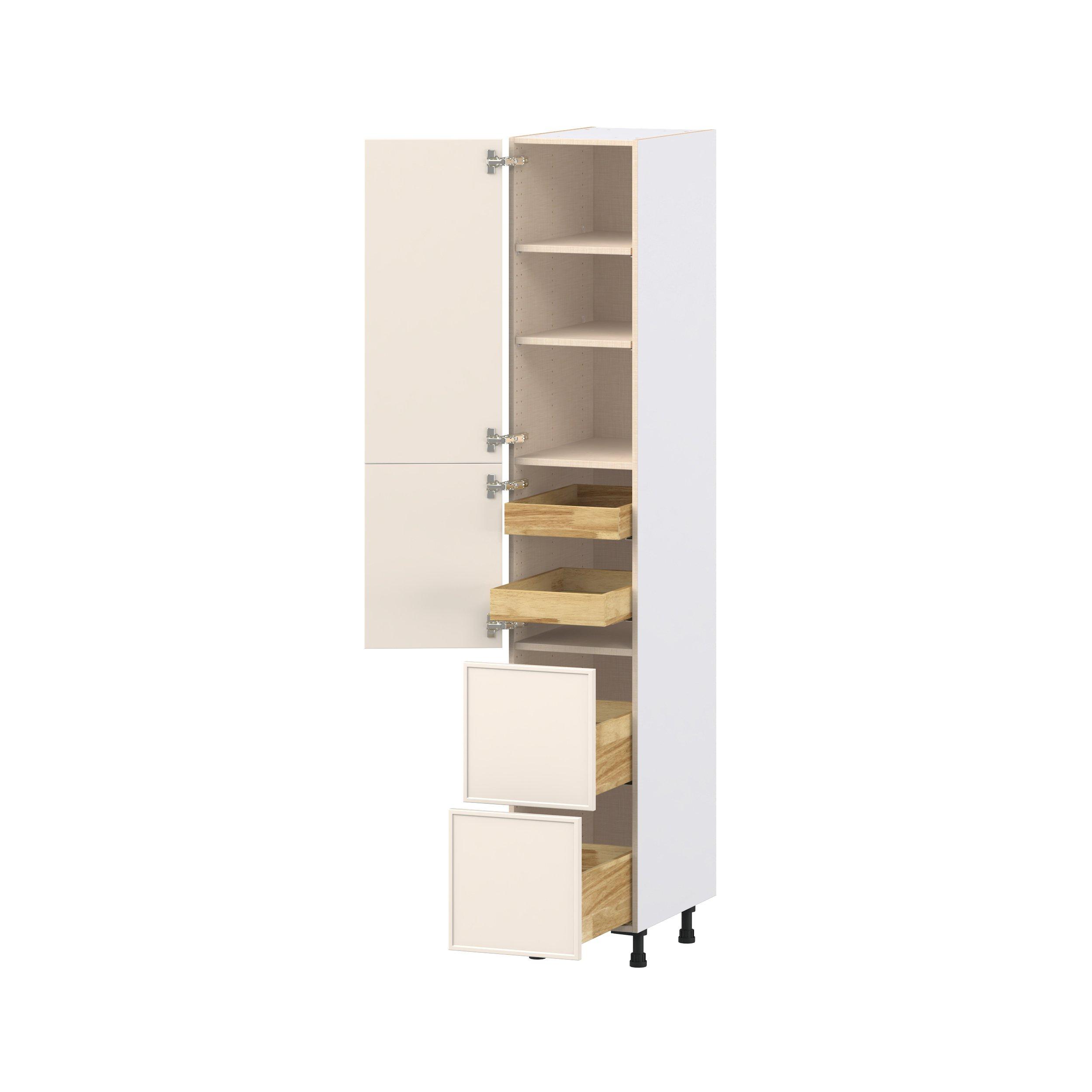 Linden 15 in. Painted Washed Linen Door and Drawer Pantry Cabinet with Inner Pull-Out