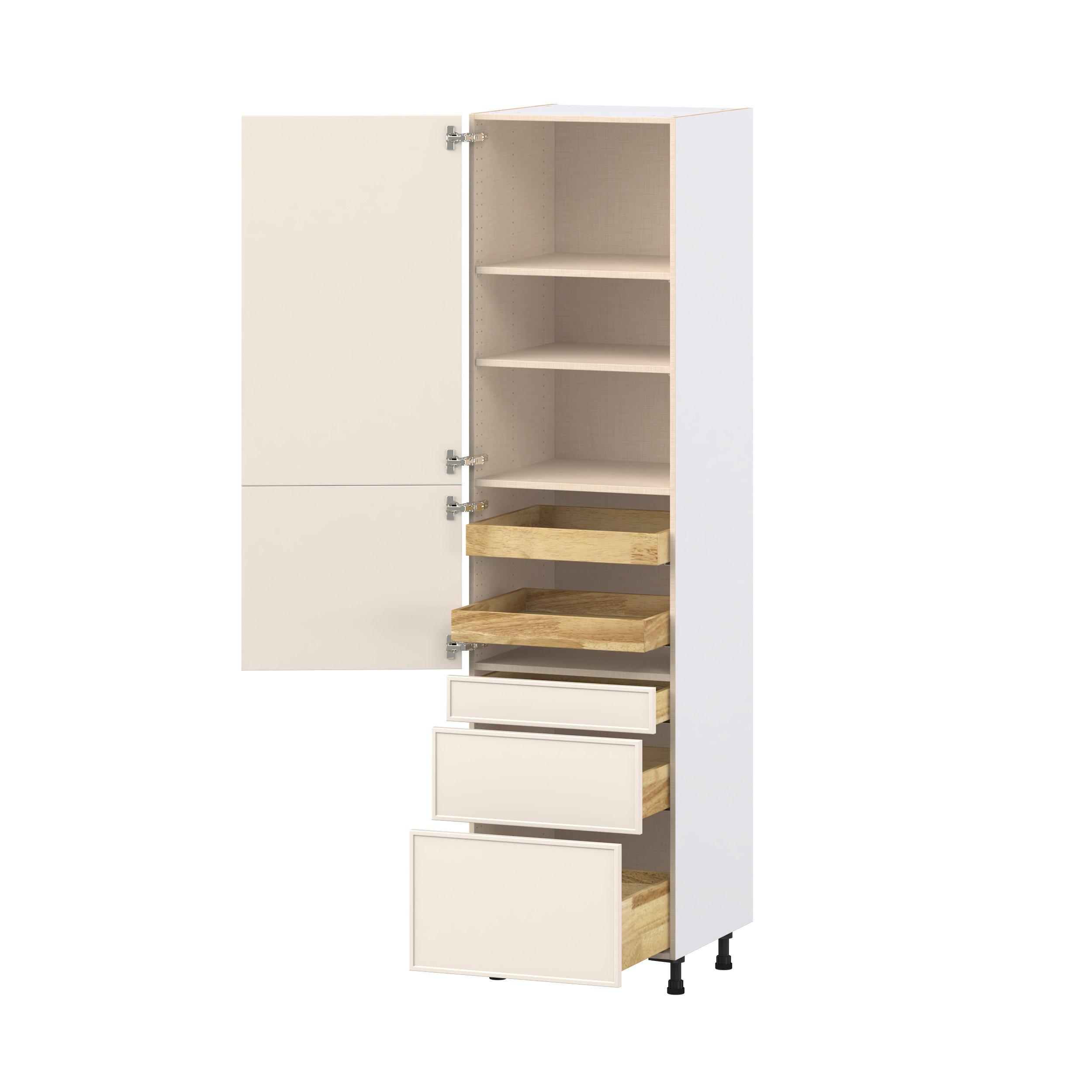 Linden 24 in. Painted Washed Linen Door and Drawer Pantry Cabinet with Inner Pull-Out