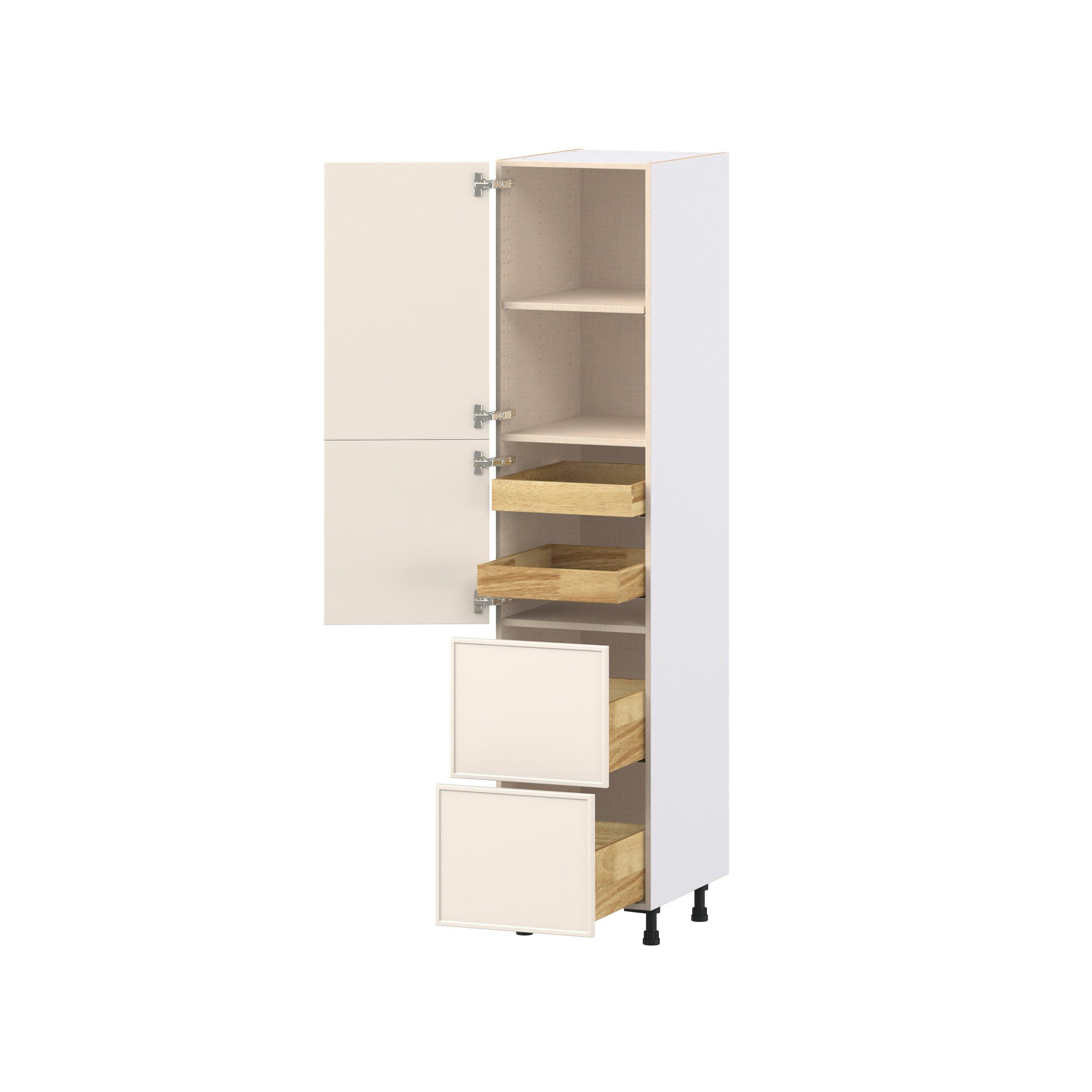 Linden 18 in. Painted Washed Linen Door and Drawer Pantry Cabinet with Inner Pull-Out