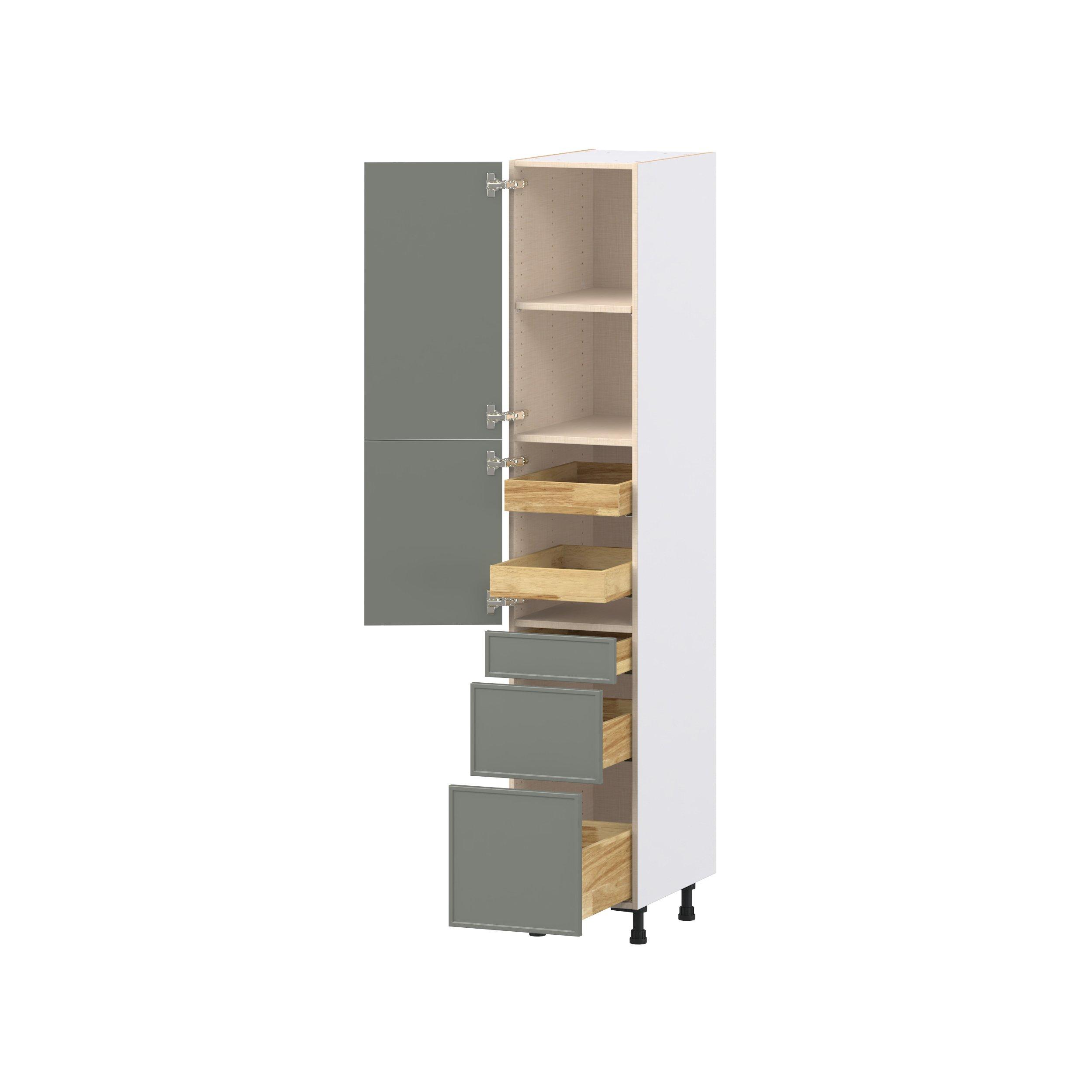 Linden 15 in. Painted Moss Green Door and Drawer Pantry Cabinet with Inner Pull-Out