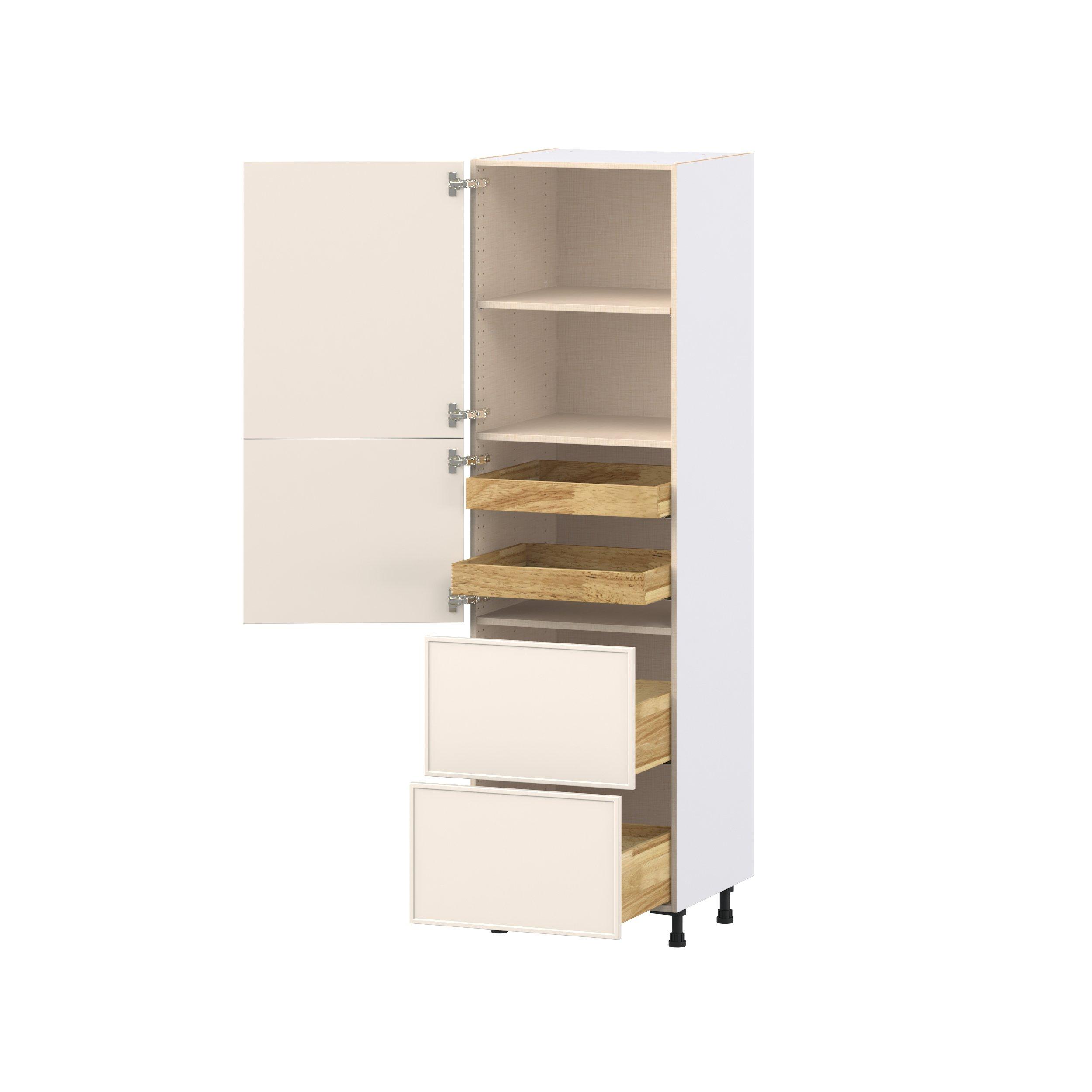Linden 24 in. Painted Washed Linen Door and Drawer Pantry Cabinet with Inner Pull-Out