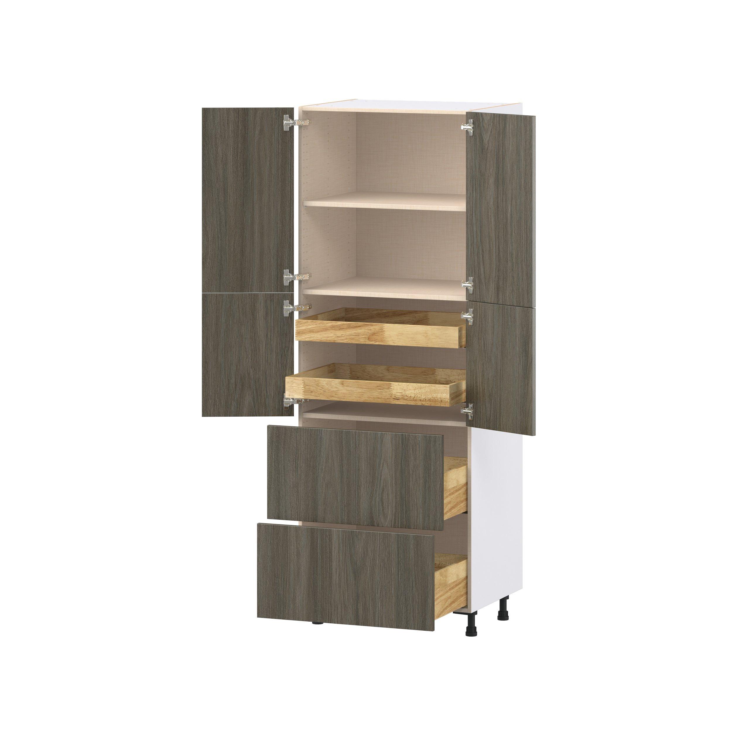 Glenwood 30 in. Burnt Walnut Door and Drawer Pantry Cabinet with Inner Pull-Out
