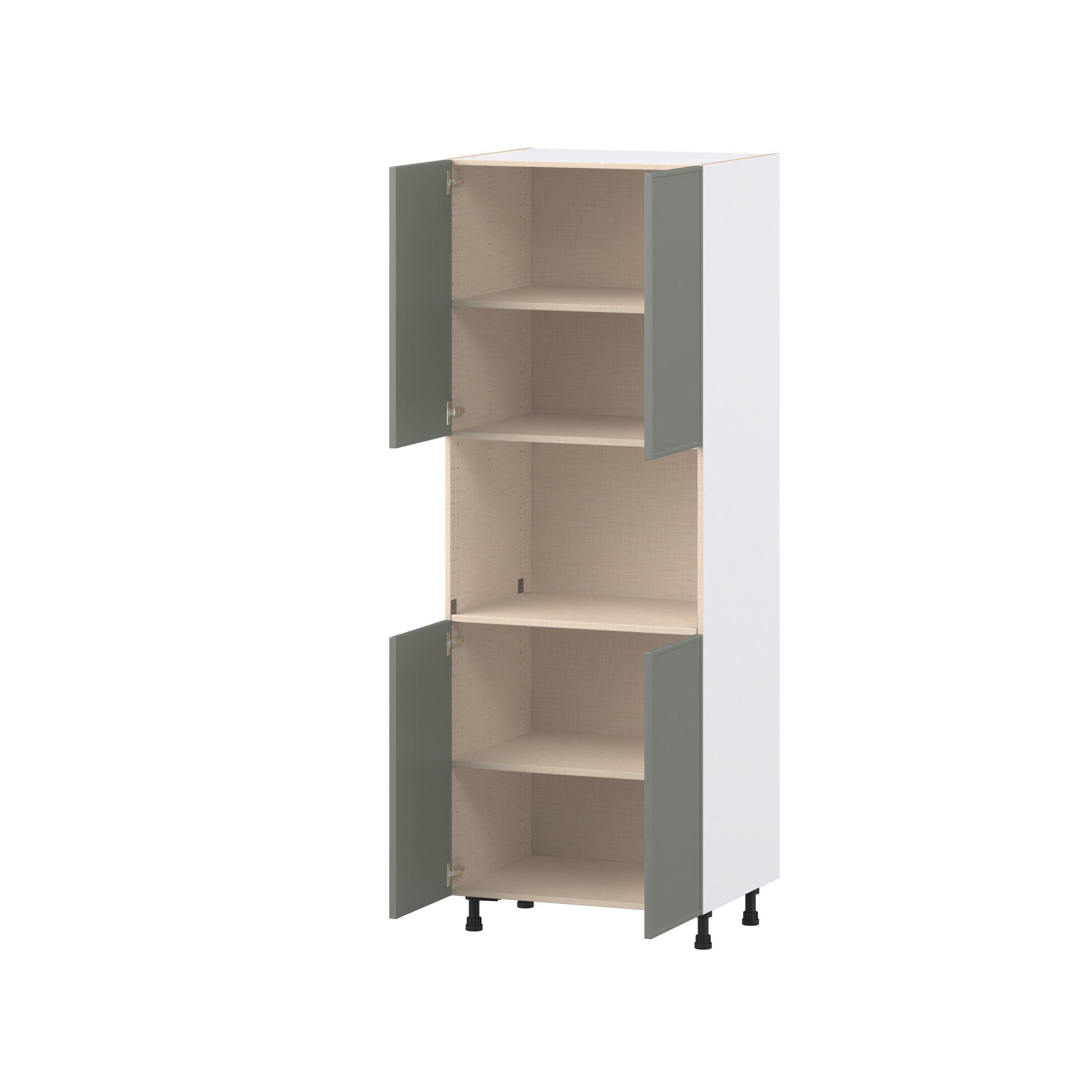 Linden 30 in. Painted Moss Green Door Microwave Pantry Cabinet