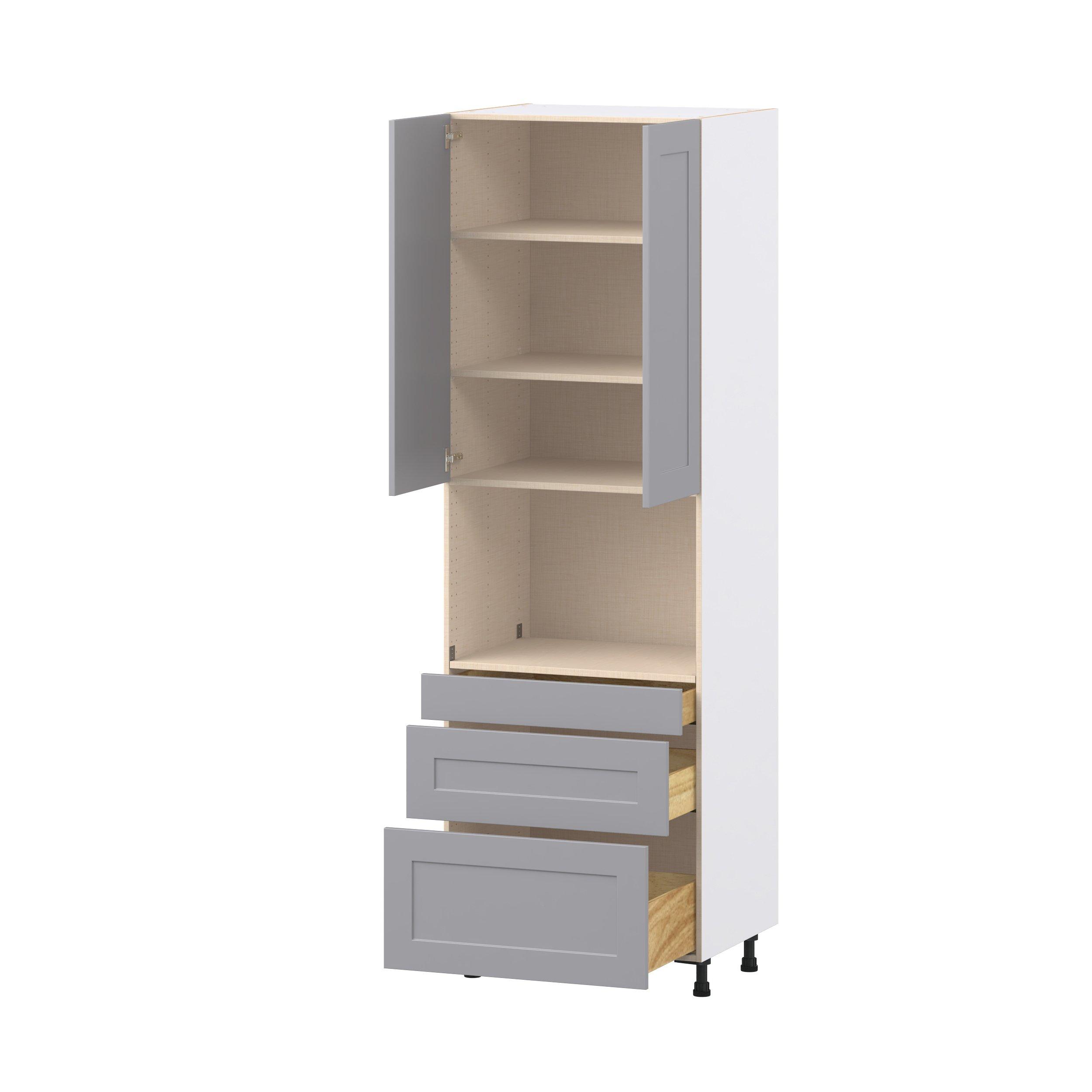 Candler 30 in. Painted Slate Gray Door and Drawer Microwave Pantry Cabinet