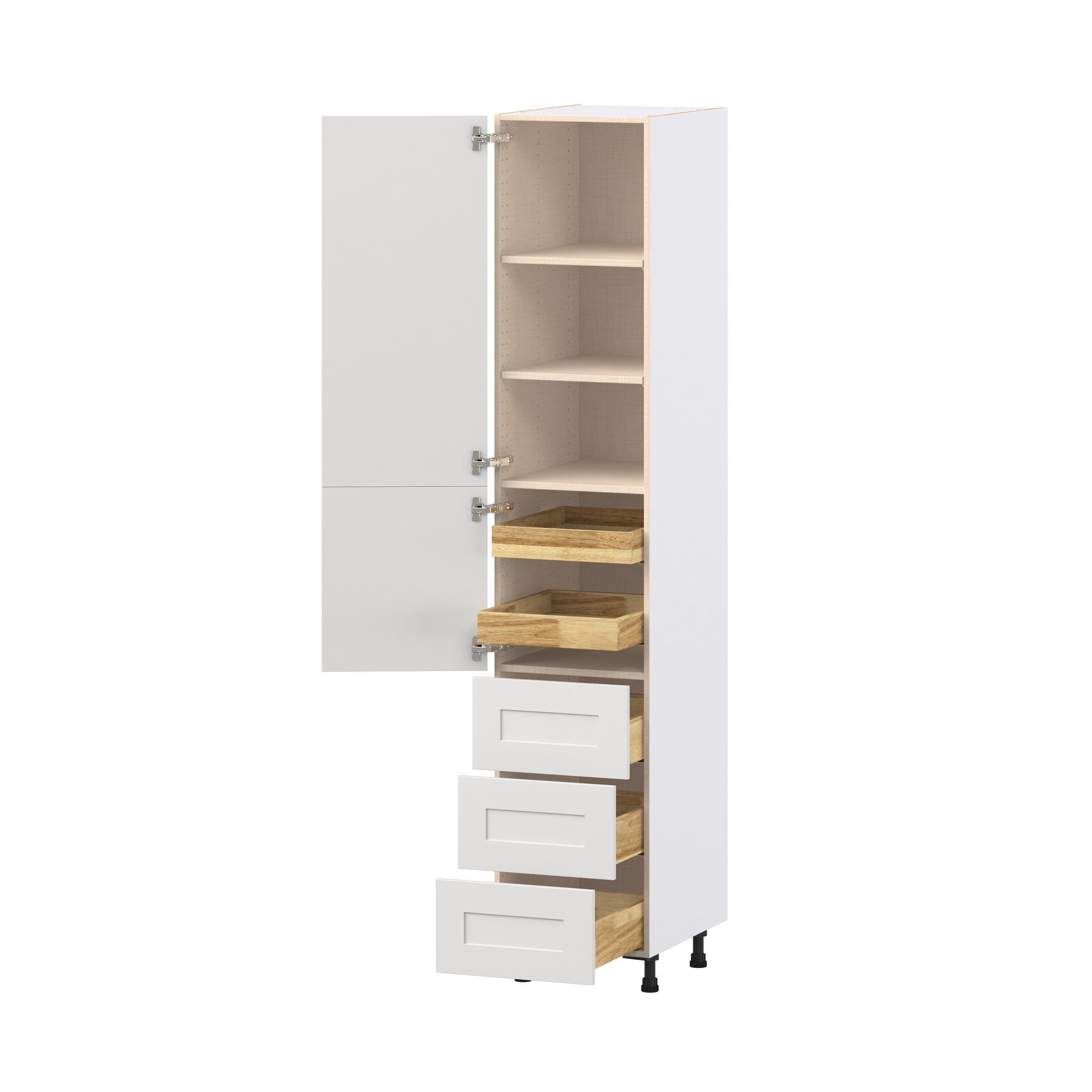 Candler 18 in. Painted Warm White Door and Drawer Pantry Cabinet with Inner Pull-Out