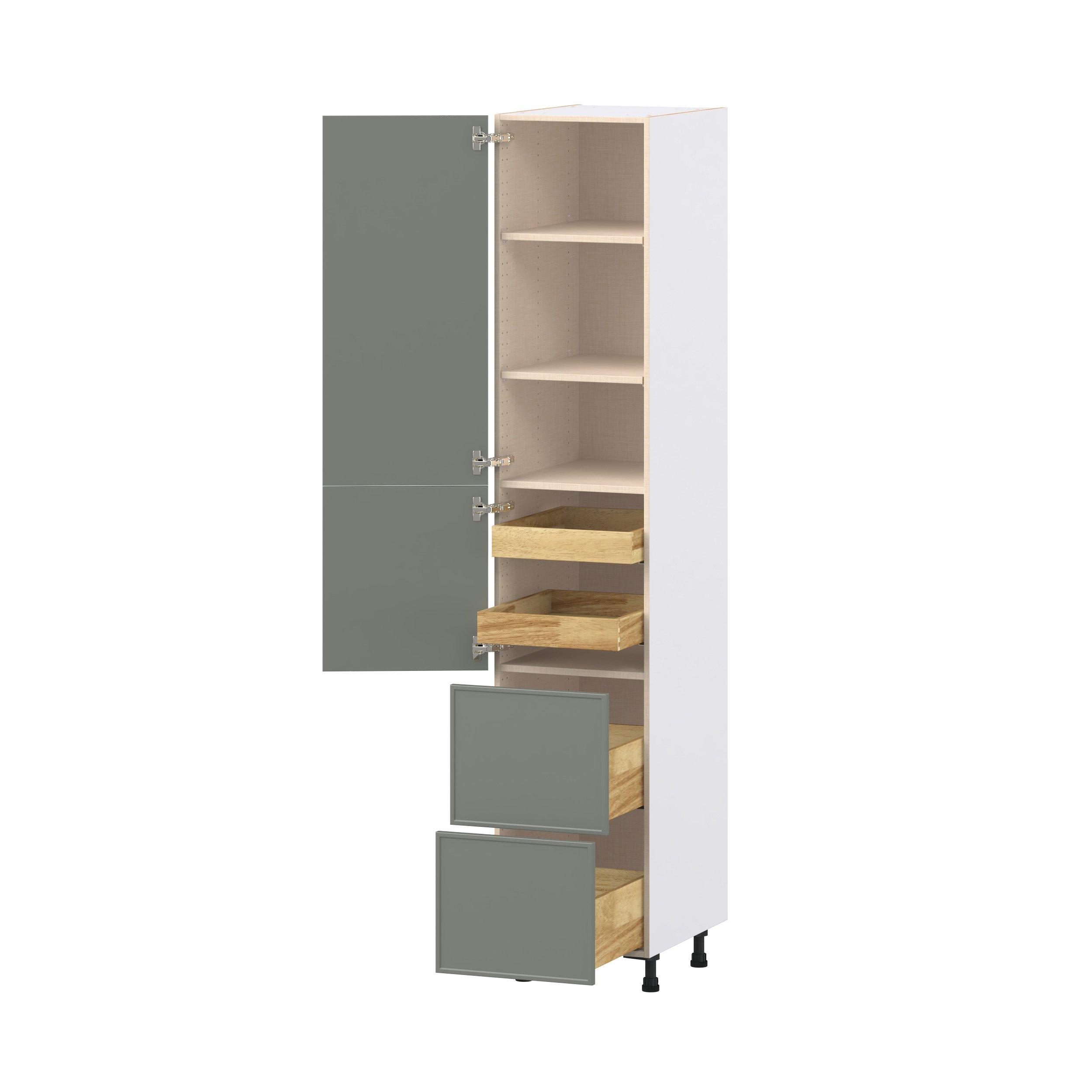 Linden 18 in. Painted Moss Green Door and Drawer Pantry Cabinet with Inner Pull-Out