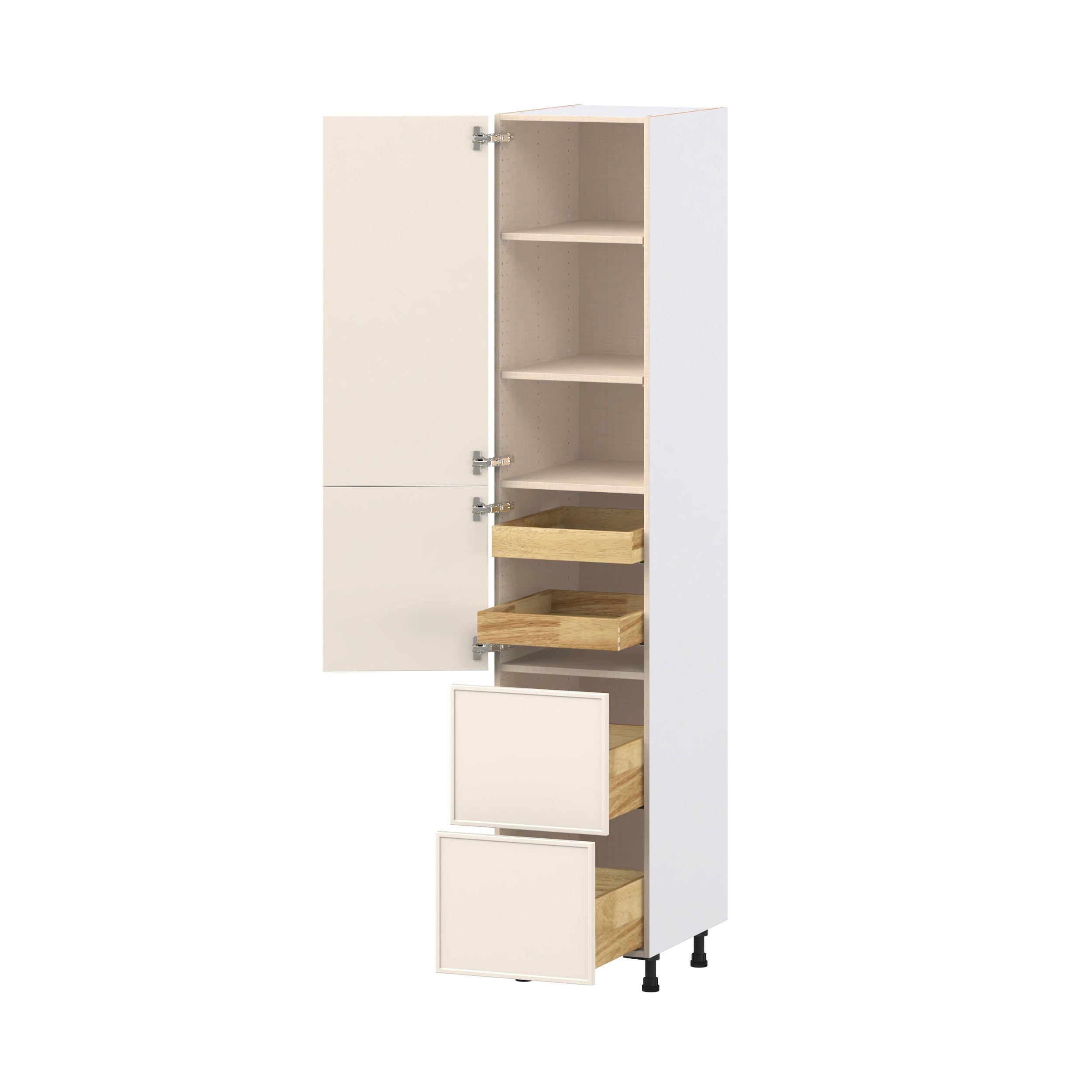 Linden 18 in. Painted Washed Linen Door and Drawer Pantry Cabinet with Inner Pull-Out