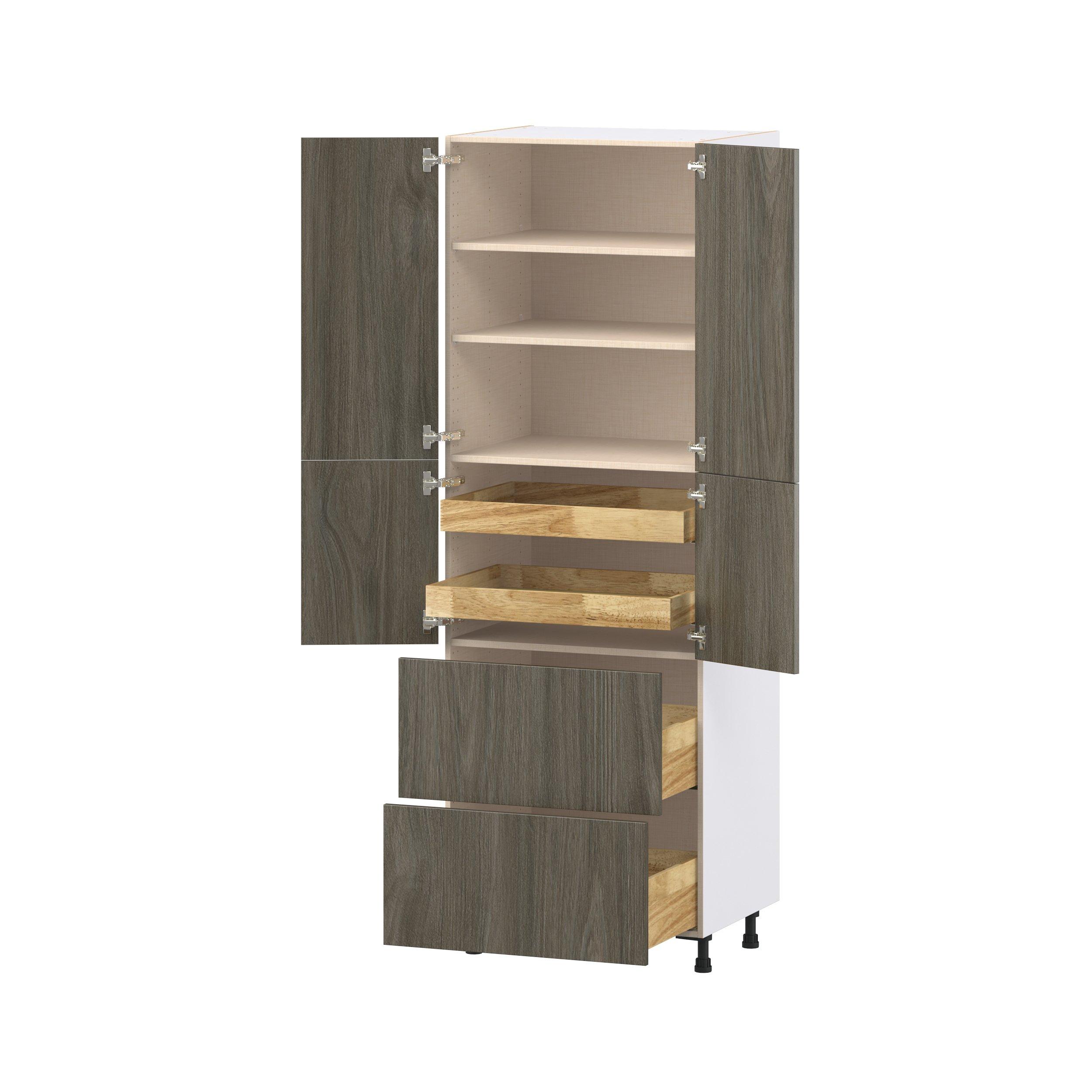 Glenwood 30 in. Burnt Walnut Door and Drawer Pantry Cabinet with Inner Pull-Out