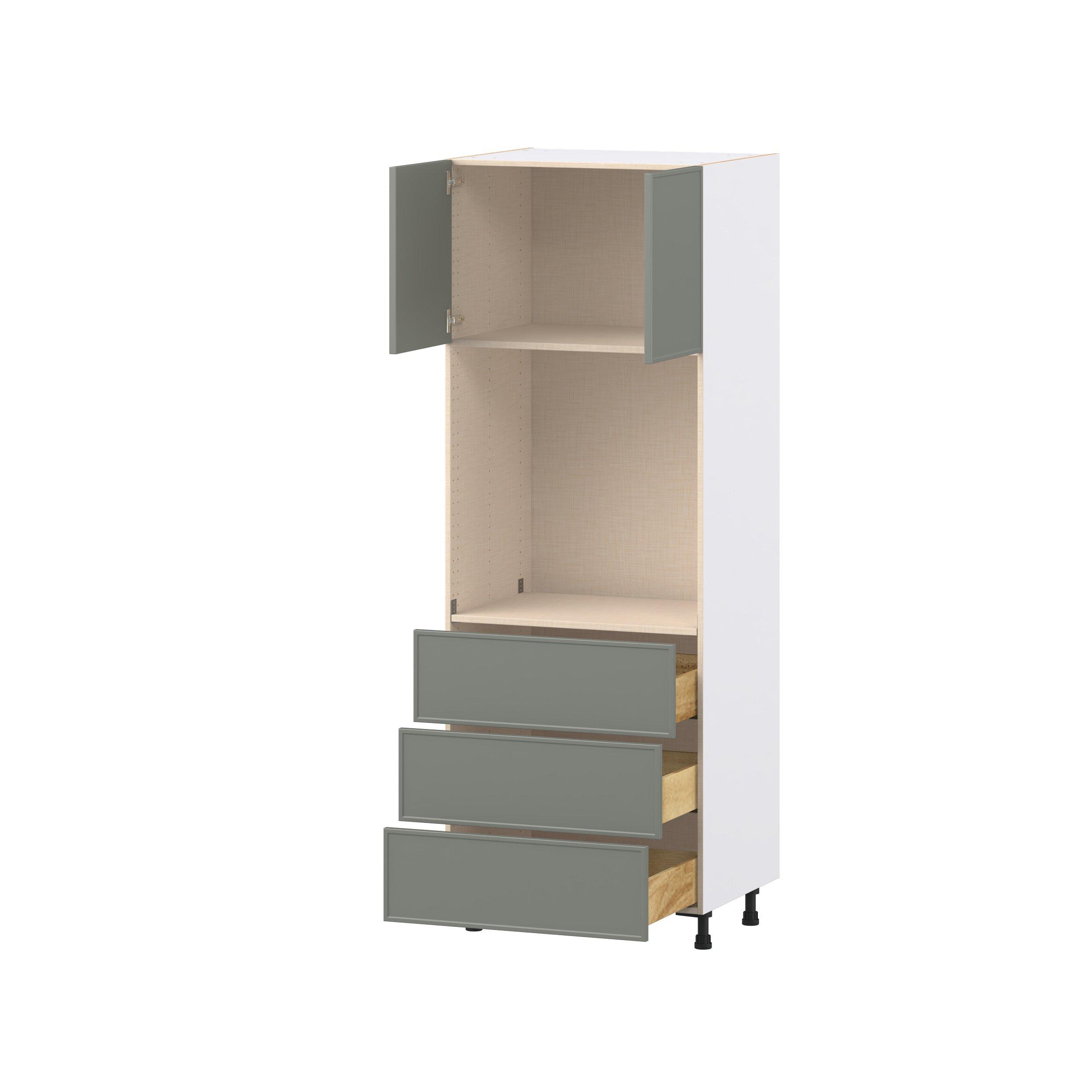 Linden 30 in. Painted Moss Green Door and Drawer Single Oven Pantry Cabinet
