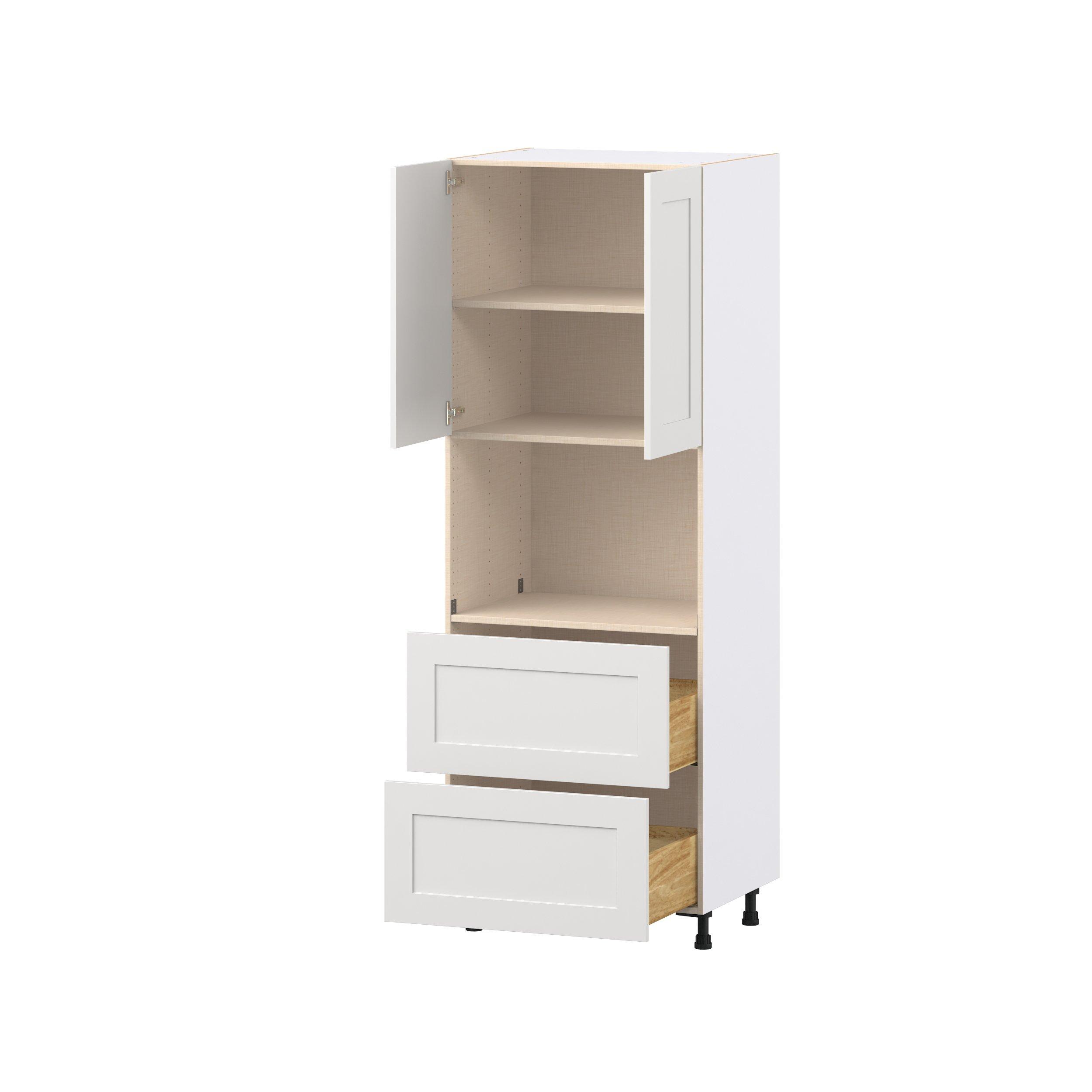Candler 30 in. Painted Warm White Door and Drawer Microwave Pantry Cabinet