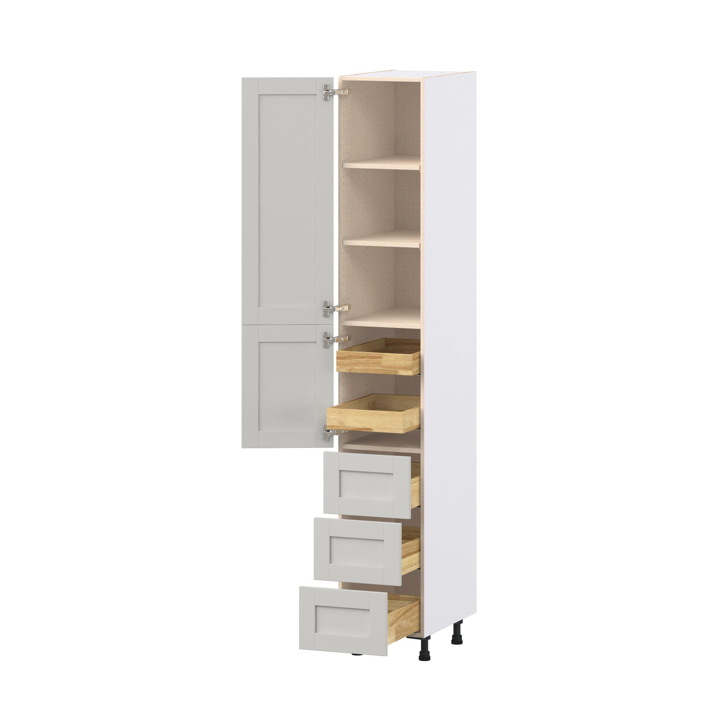 Summerhill 15 in. Light Gray Door and Drawer Pantry Cabinet with Inner Pull-Out