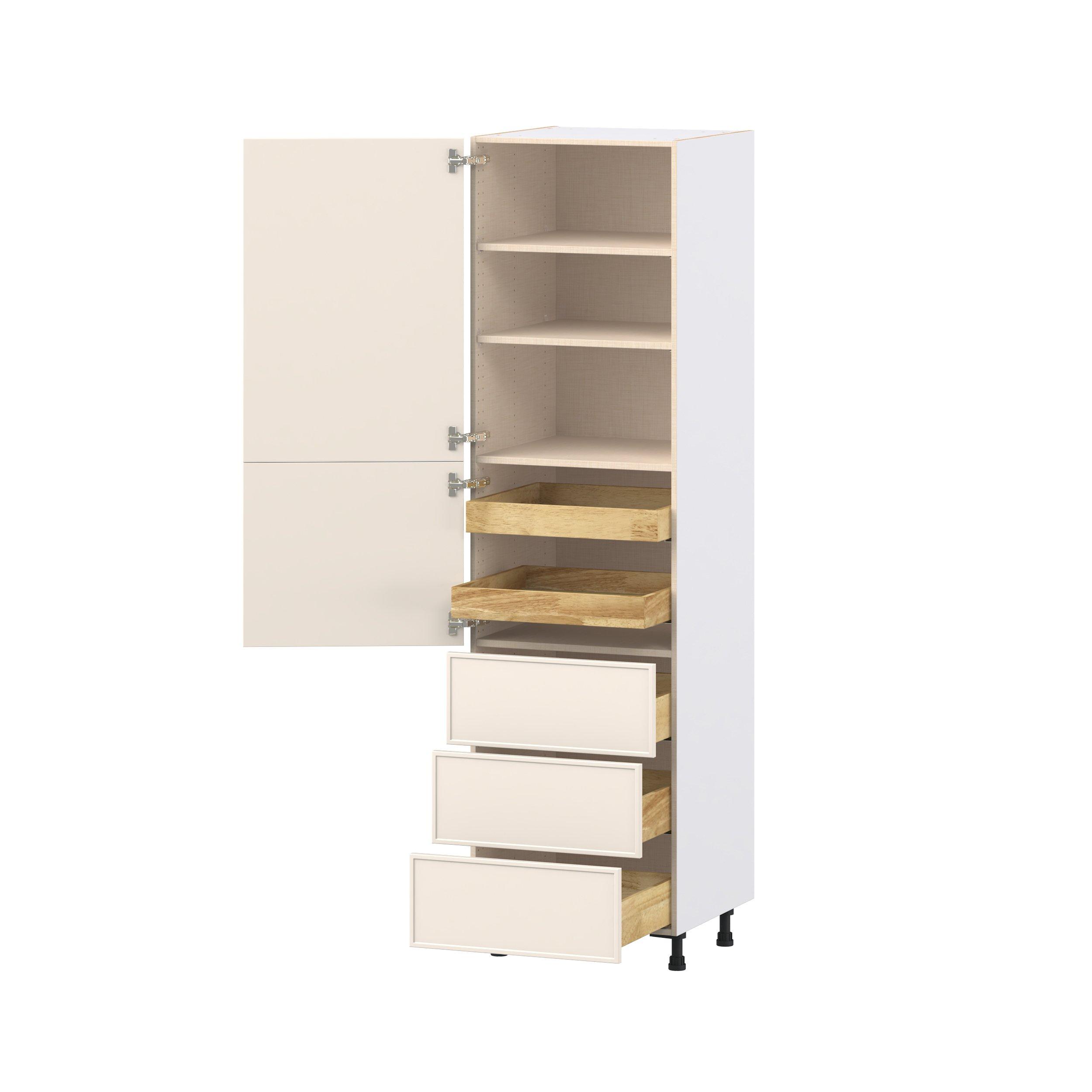 Linden 24 in. Painted Washed Linen Door and Drawer Pantry Cabinet with Inner Pull-Out