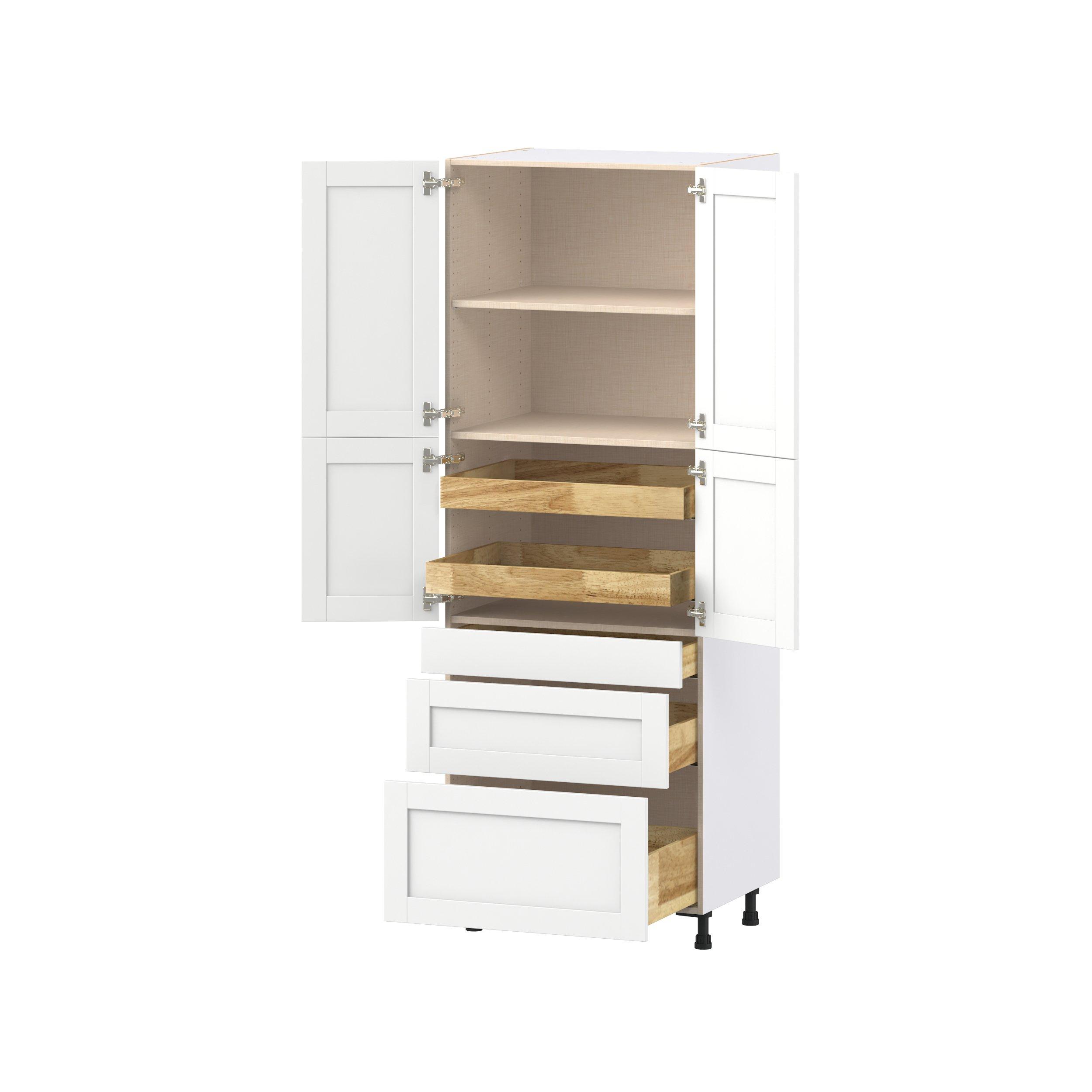 Summerhill 30 in. Bright White Door and Drawer Pantry Cabinet with Inner Pull-Out